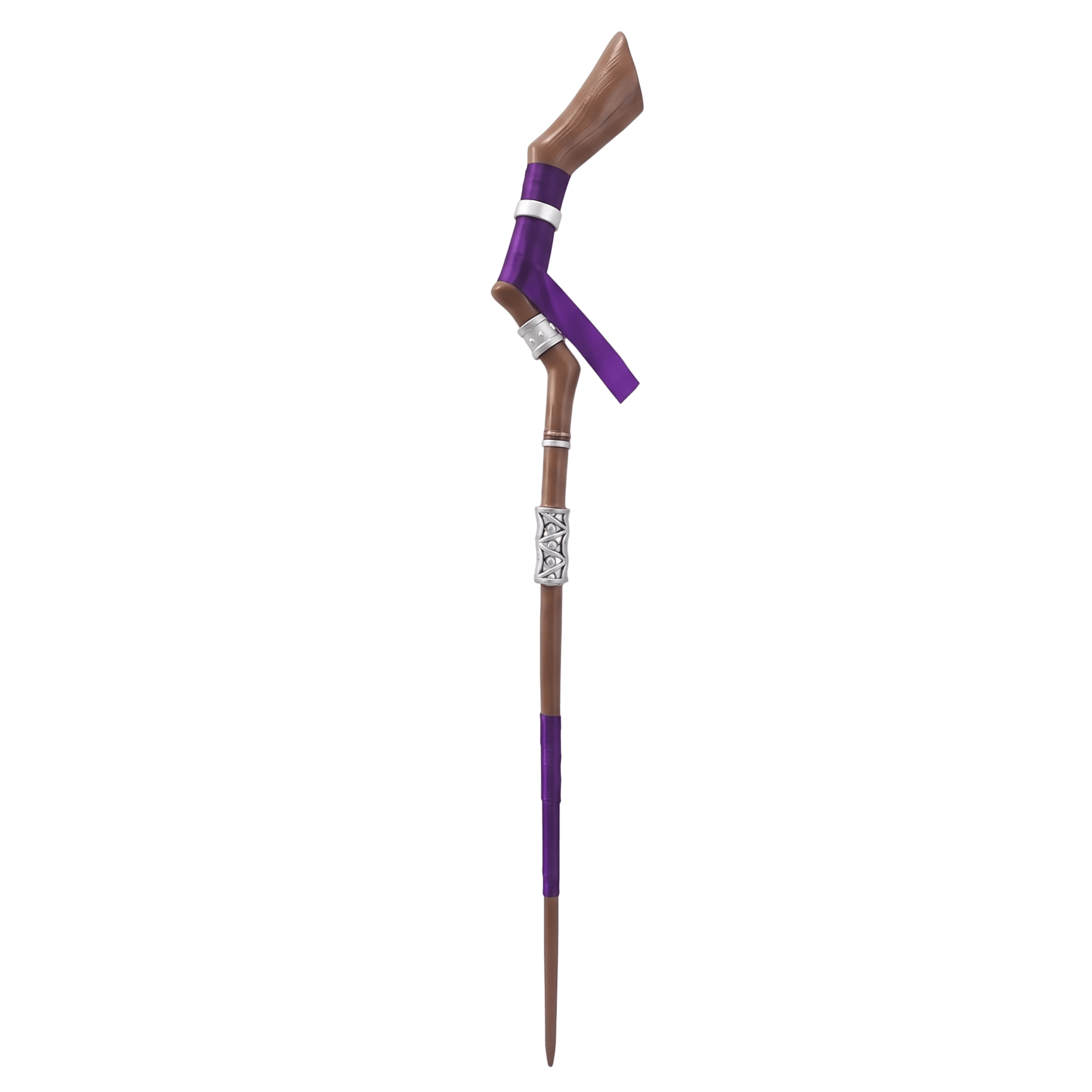 Bâton de mage de Frieren détouré sur fond blanc, fût brun et liens violets