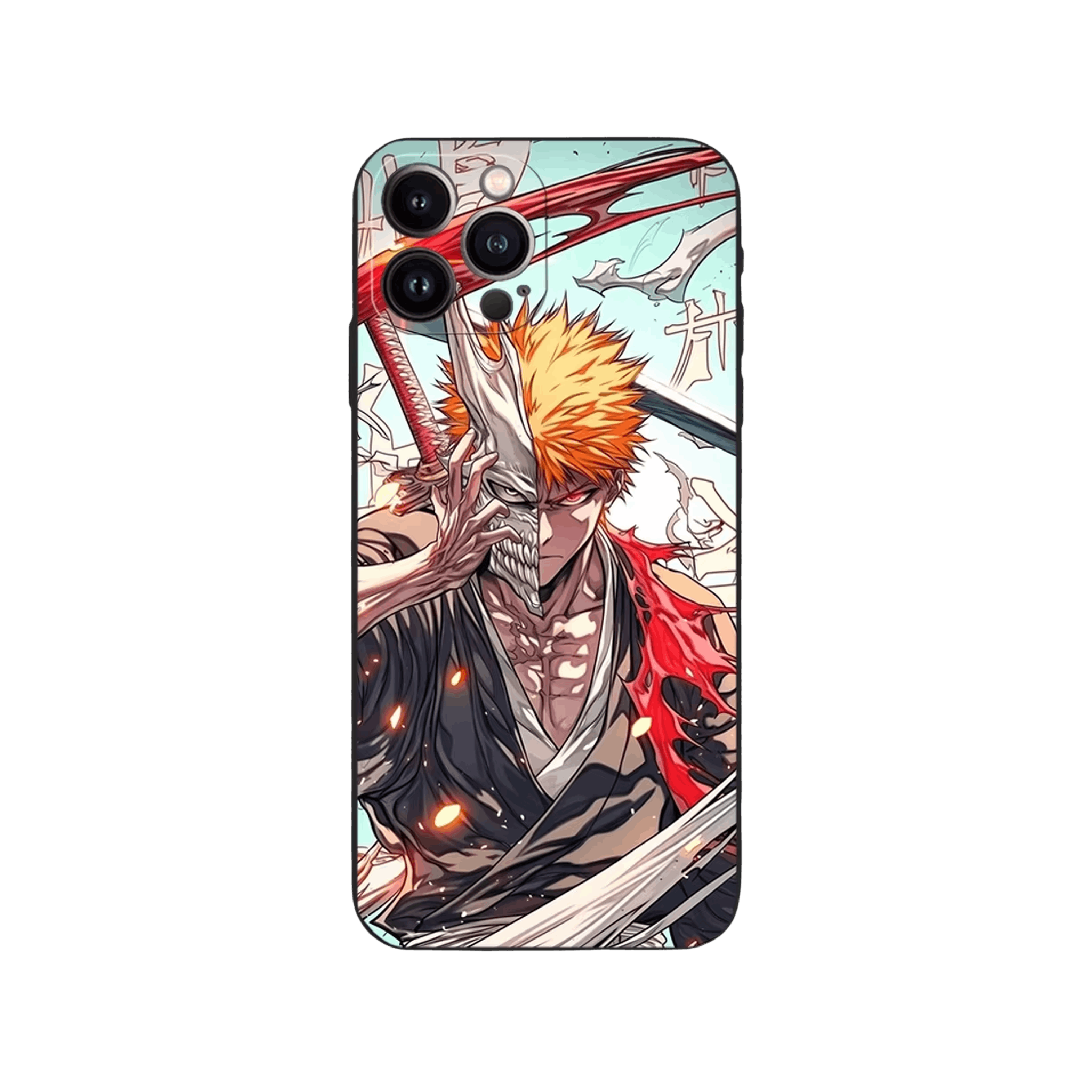 Coque iPhone Bleach – Ichigo, Demi-Masque, dominante turquoise