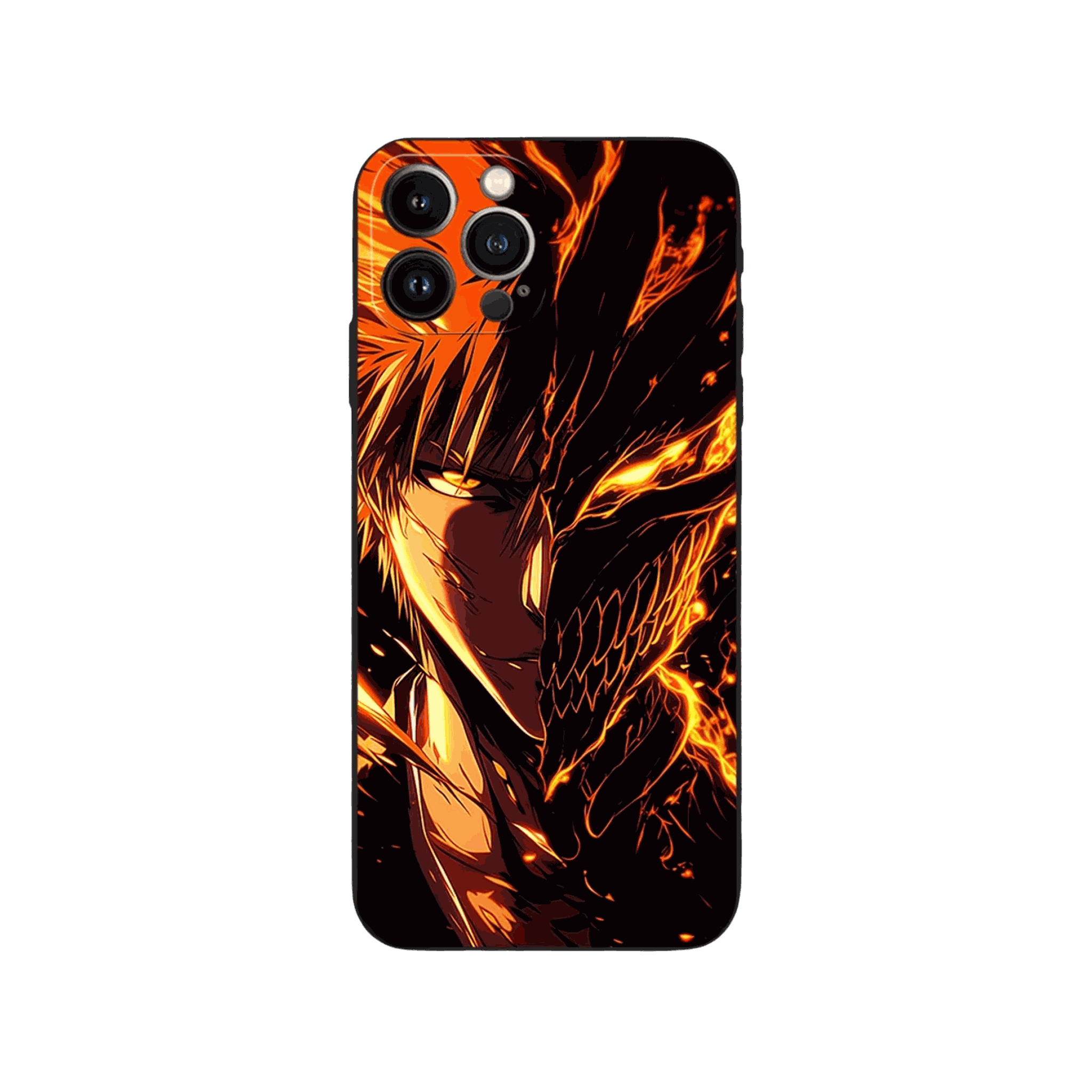 Coque iPhone Bleach – Ichigo, Hollow de Feu, dominante orange et noir