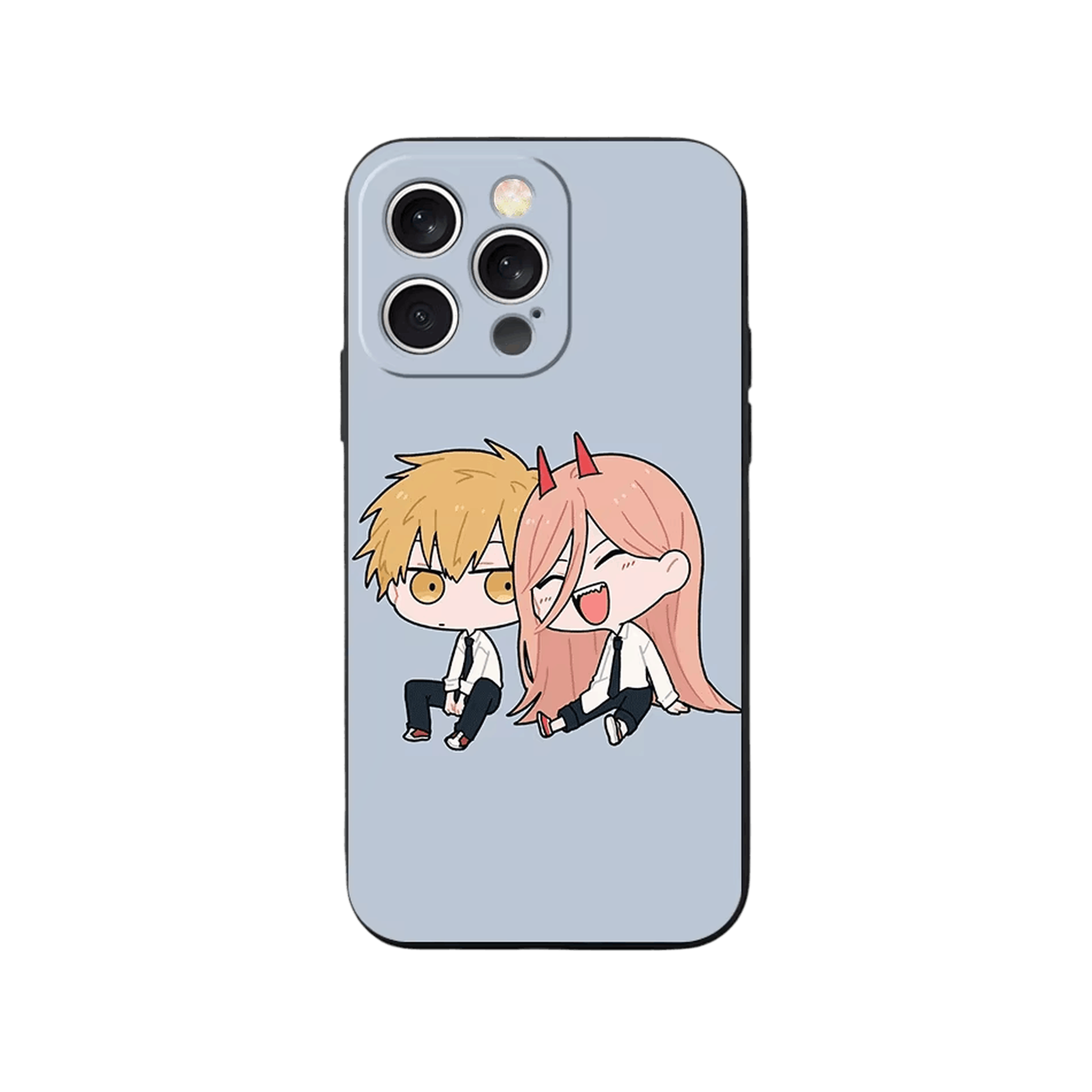 Coque iPhone Chainsaw Man – Denji et Power, dominante gris bleuté