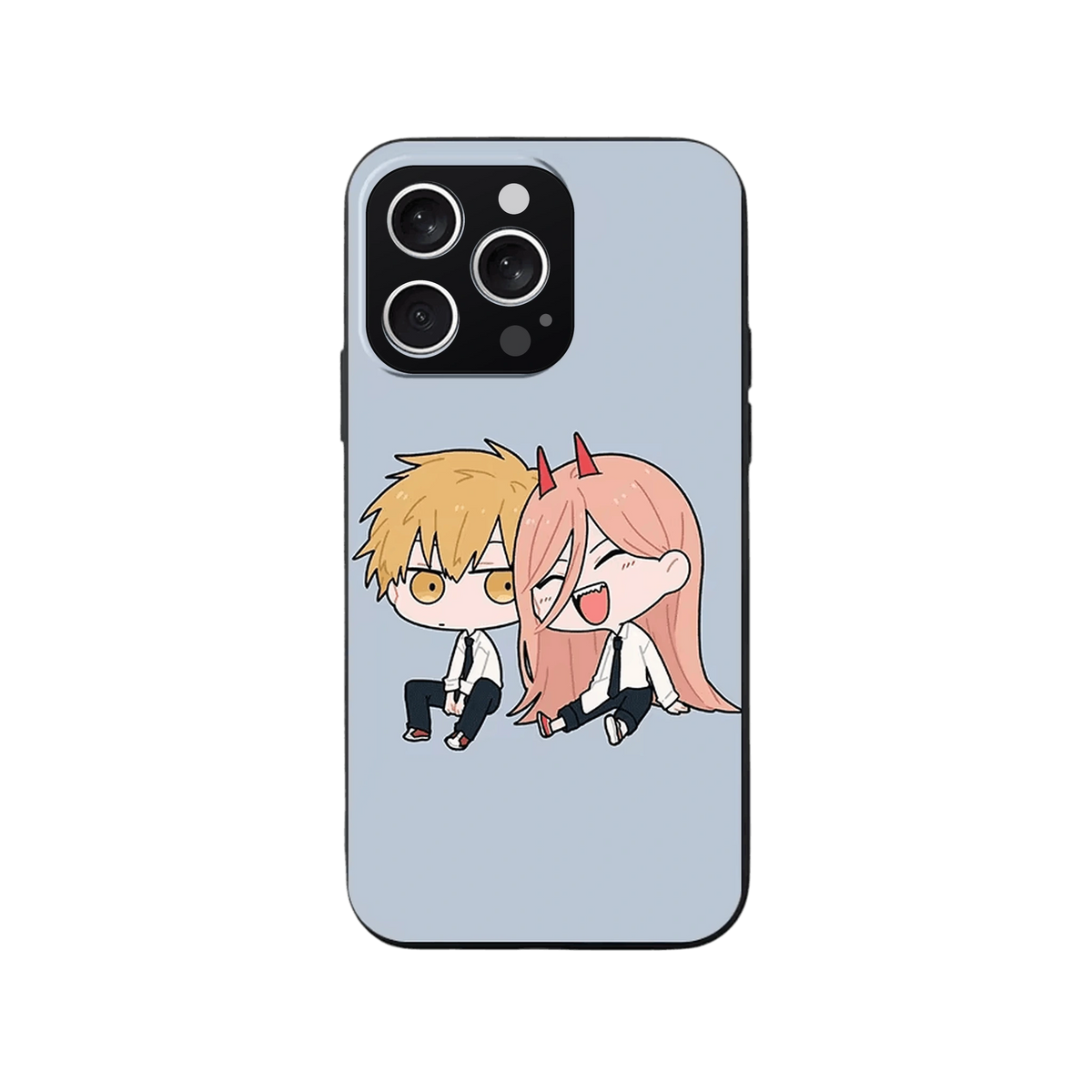 Coque iPhone Chainsaw Man – Denji et Power, dominante gris bleuté