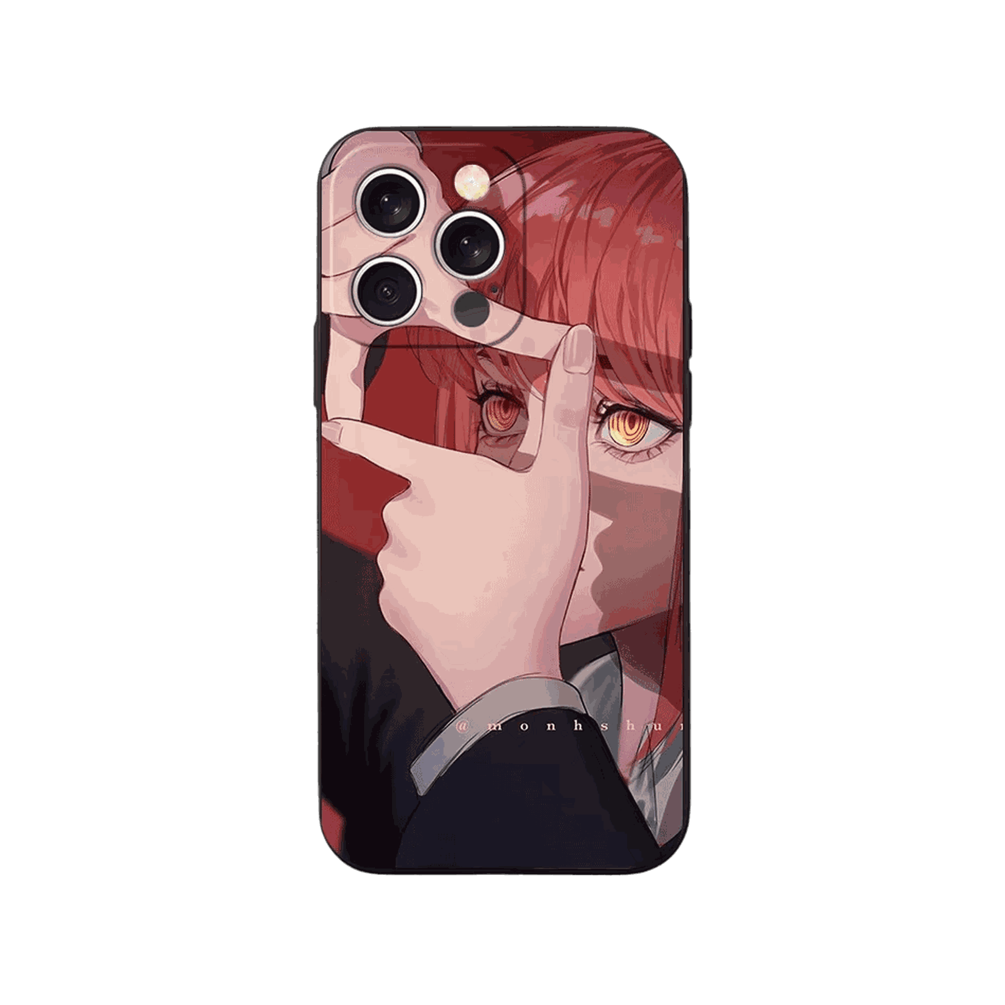 Coque iPhone Chainsaw Man – Makima, la Main en Cadre, dominante rouge sourd