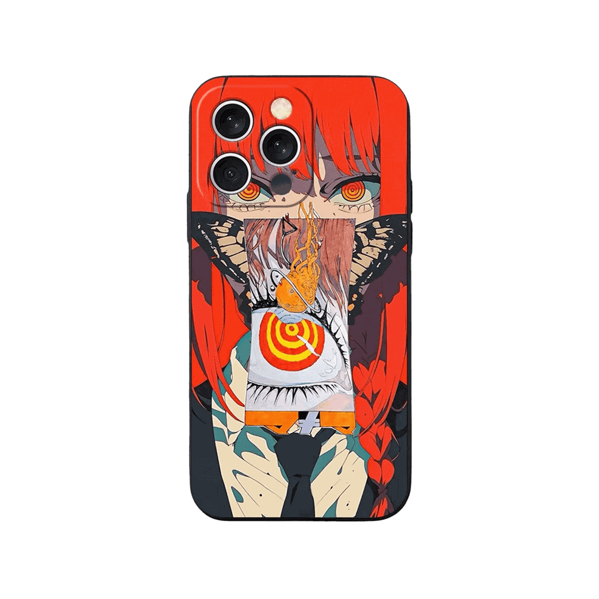 Coque iPhone Chainsaw Man – Makima, l'Œil en Médaillon, dominante orange vif