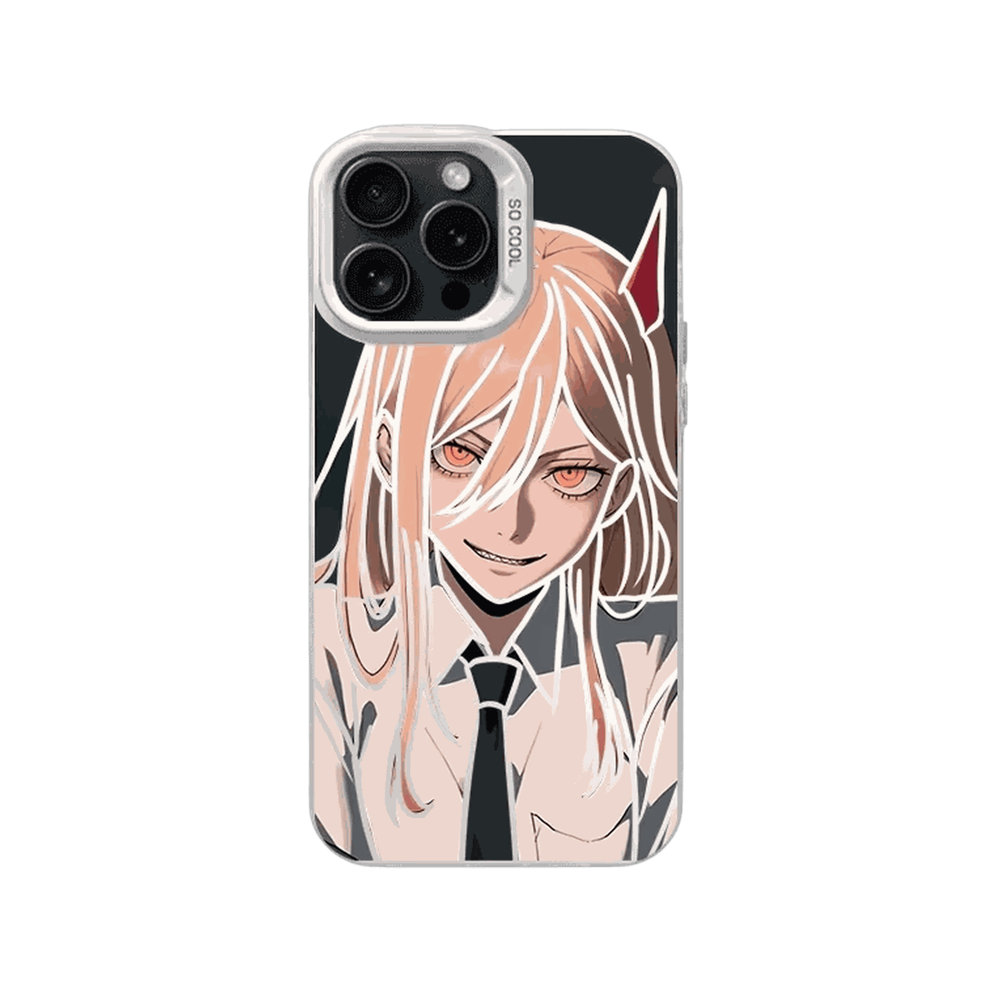 Coque iPhone Chainsaw Man – Power en Cravate, dominante vert sombre