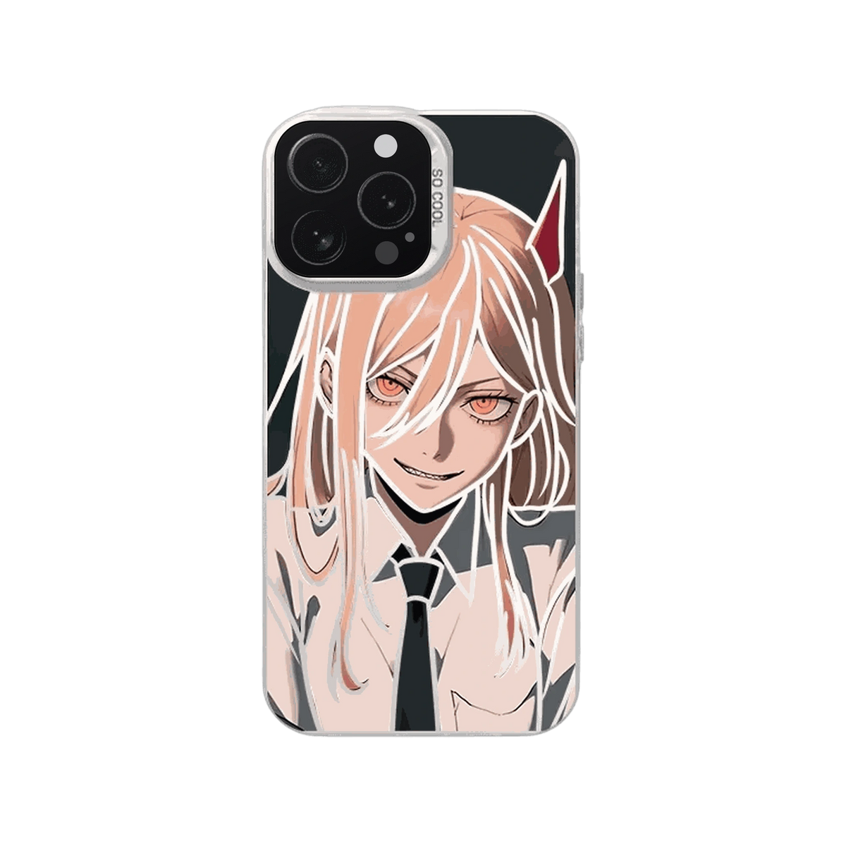 Coque iPhone Chainsaw Man – Power en Cravate, dominante vert sombre