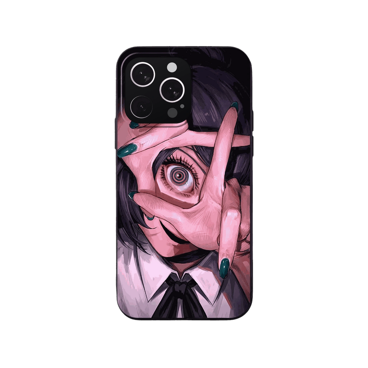 Coque iPhone Chainsaw Man – Reze, la Main sur le Visage, dominante rose et noir
