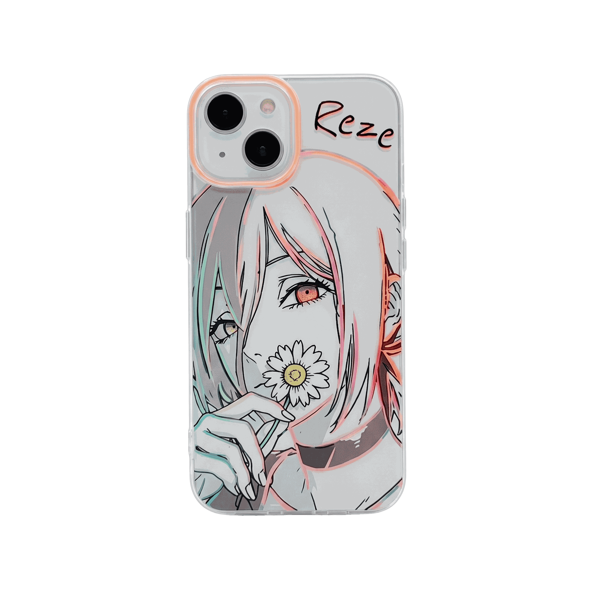 Coque iPhone Chainsaw Man – Reze, la Marguerite, dominante blanche aux reflets pastel