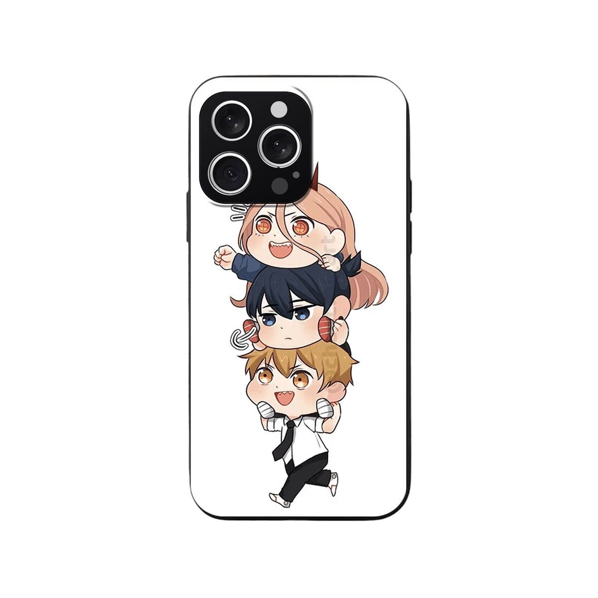 Coque iPhone Chainsaw Man – Le Trio en Pyramide, dominante blanc