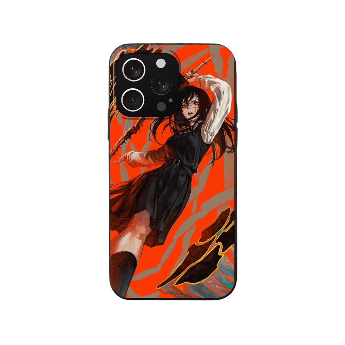Coque iPhone Chainsaw Man – Yoru, Fond Orange, dominante orange vif