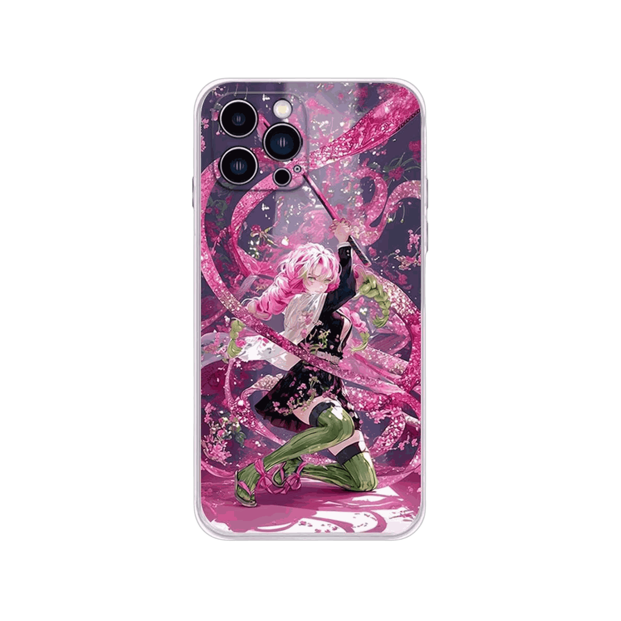 Coque iPhone Demon Slayer – Mitsuri, la Danse du Sabre-Fouet, dominante rose fuchsia