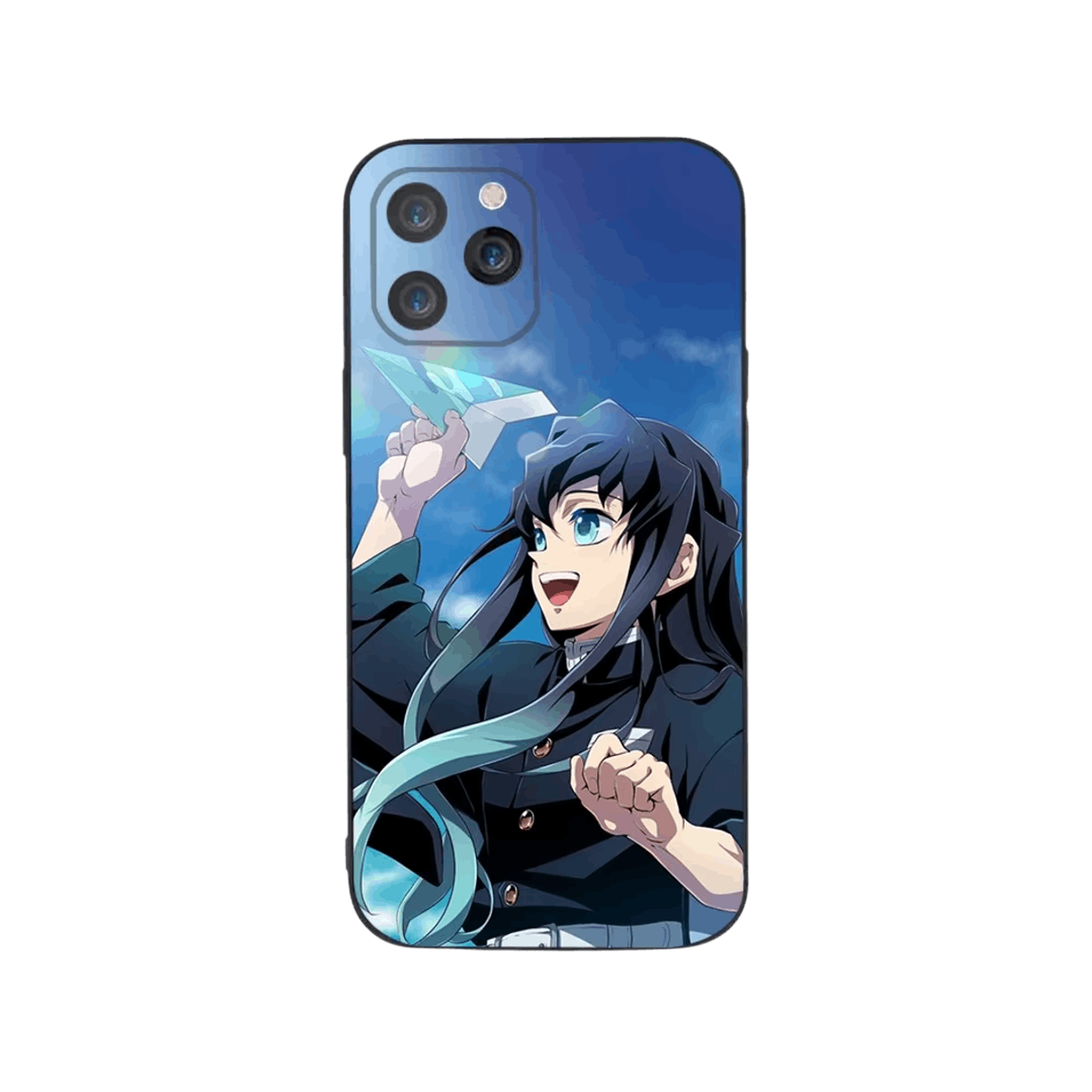 Coque iPhone Demon Slayer illustrant muichiro sous le ciel en dominante bleu ciel