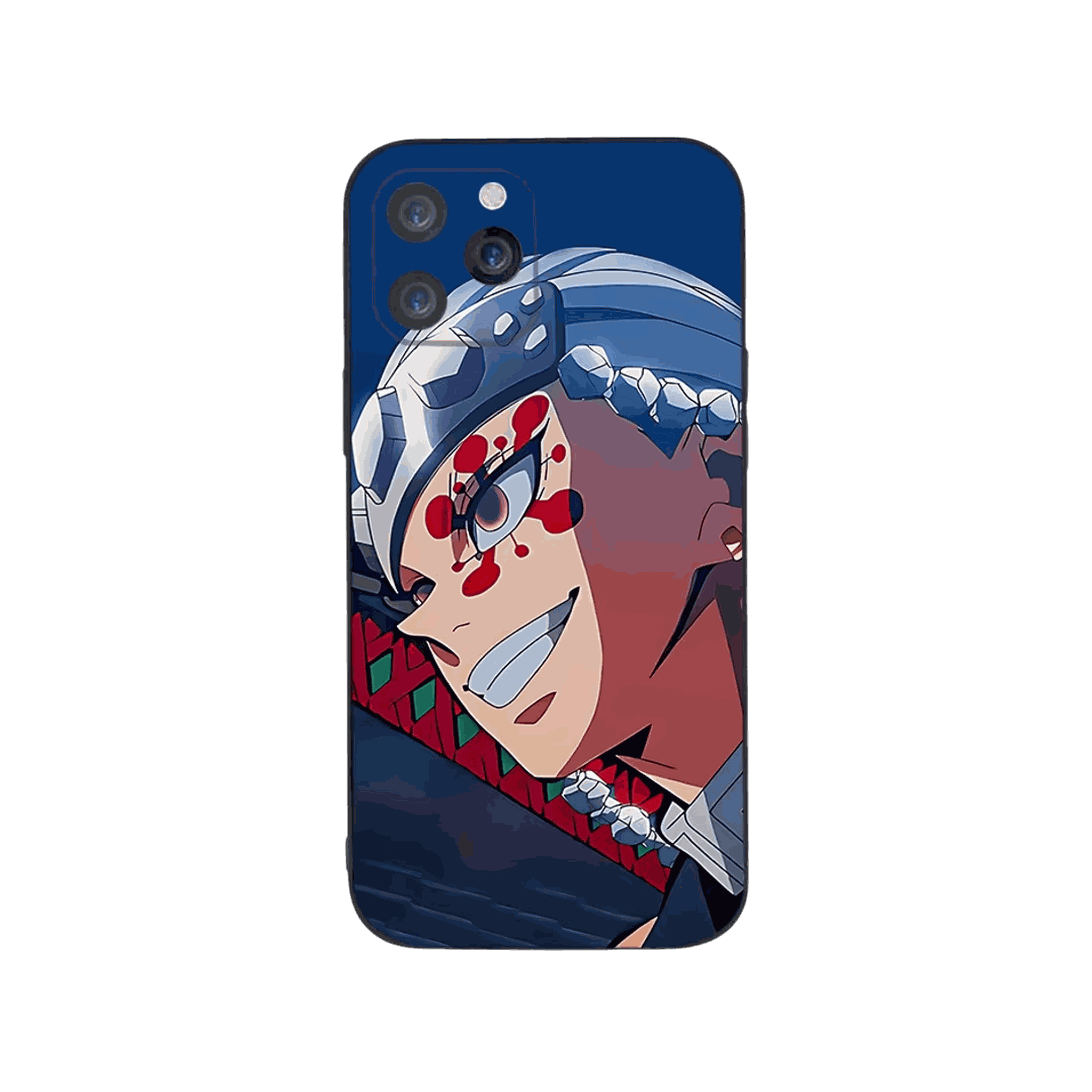 Coque iPhone Demon Slayer – Uzui, Fureur au Combat, dominante bleu nuit
