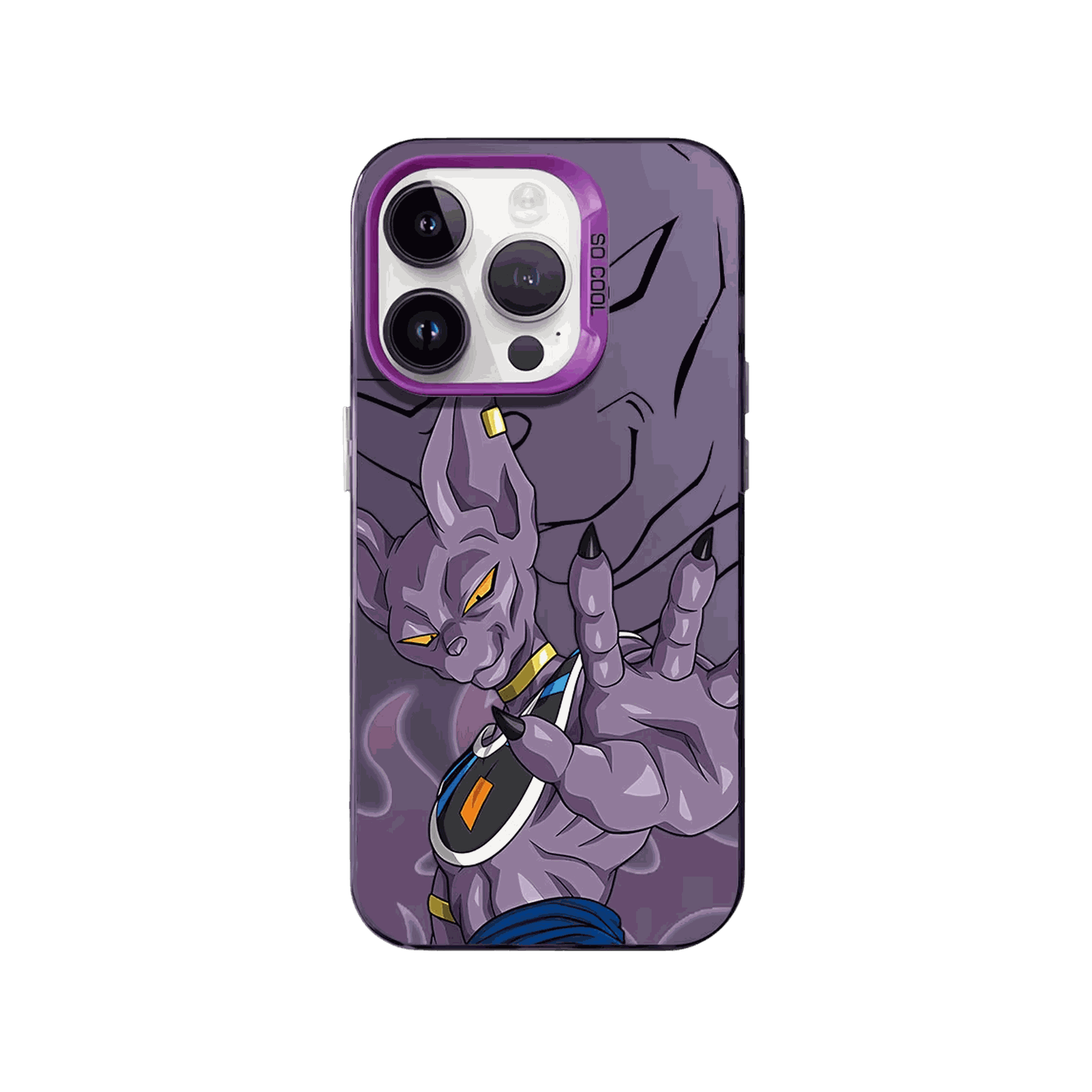 Coque iPhone Dragon Ball – Beerus, Dieu de la Destruction, dominante violette