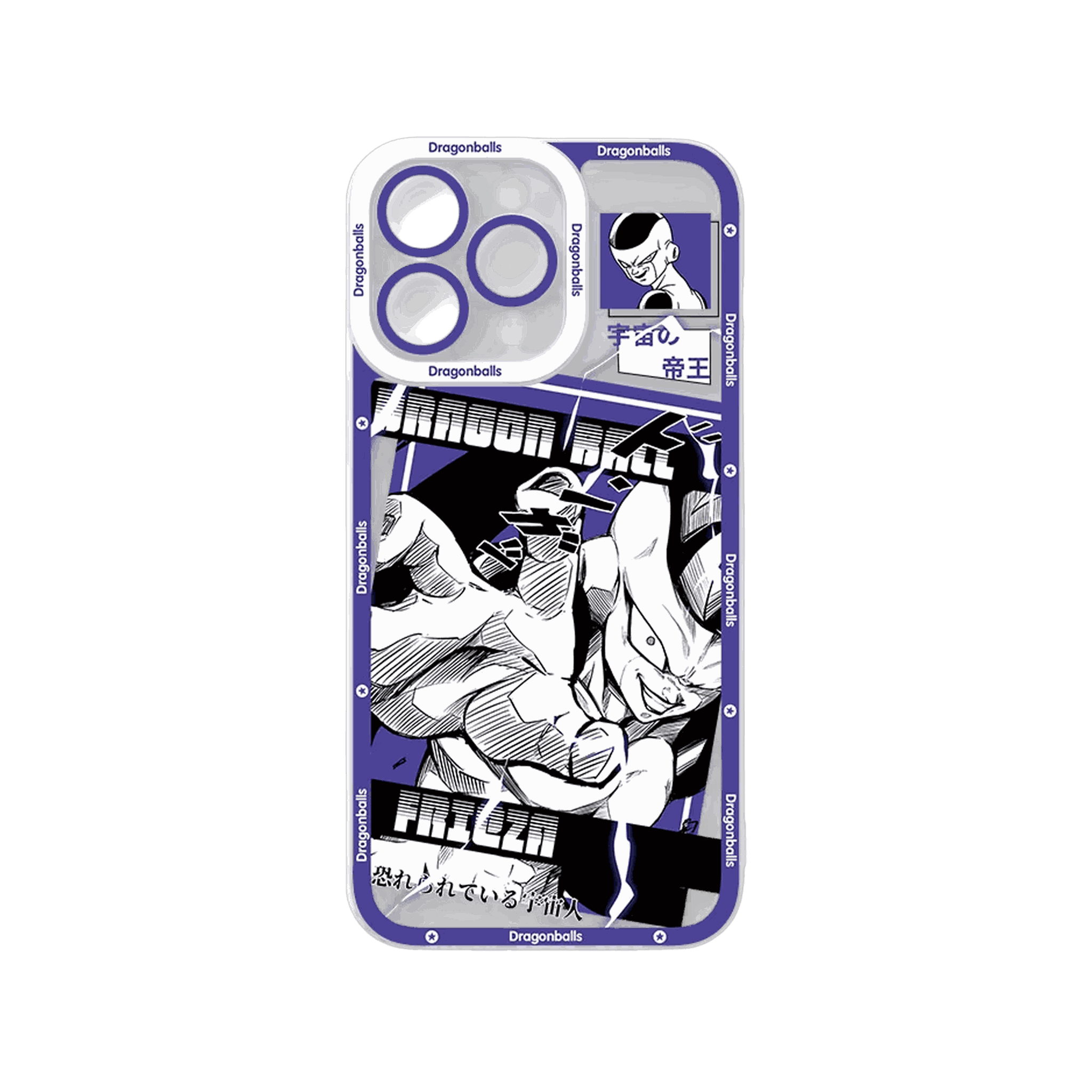 Coque iPhone Dragon Ball illustrant Frieza sur un panneau violet