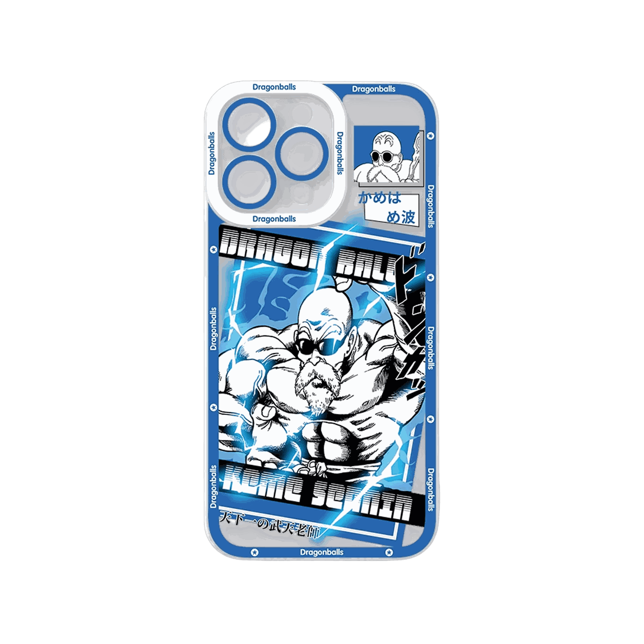 Coque iPhone Dragon Ball illustrant Kame Sennin sur un panneau bleu