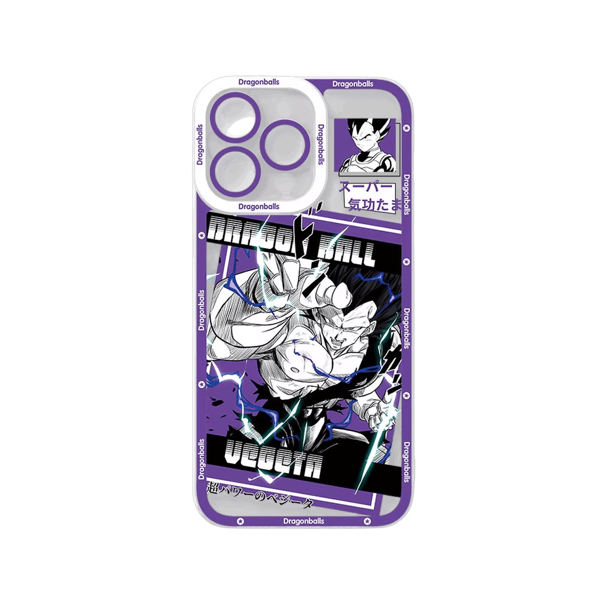 Coque iPhone Dragon Ball illustrant Vegeta sur un panneau violet