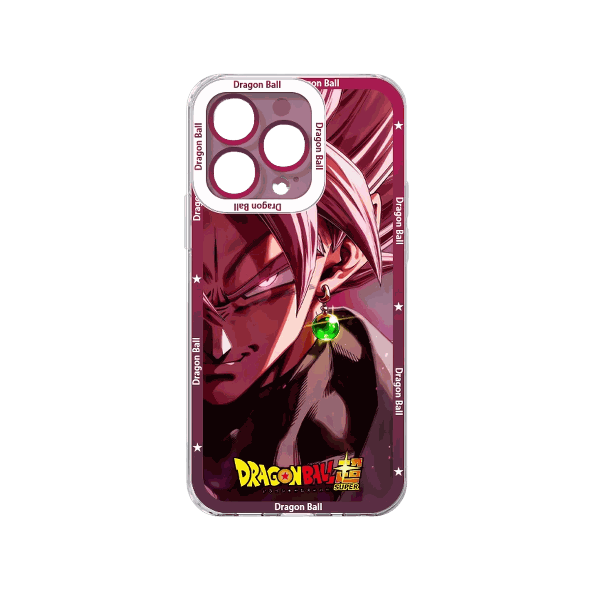 Coque iPhone Dragon Ball illustrant Goku Black Rosé sur un panneau bordeaux