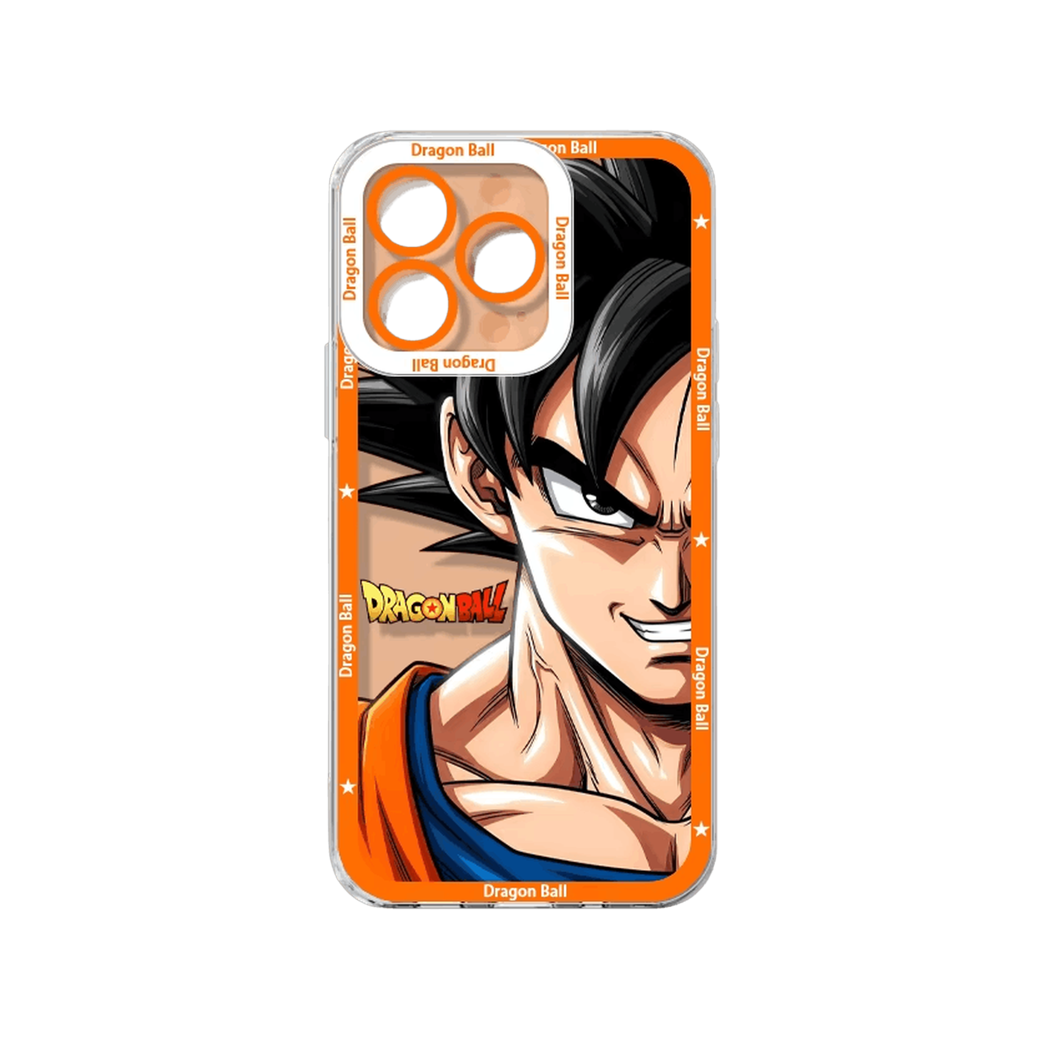 Coque iPhone Dragon Ball illustrant Goku sur un panneau orange