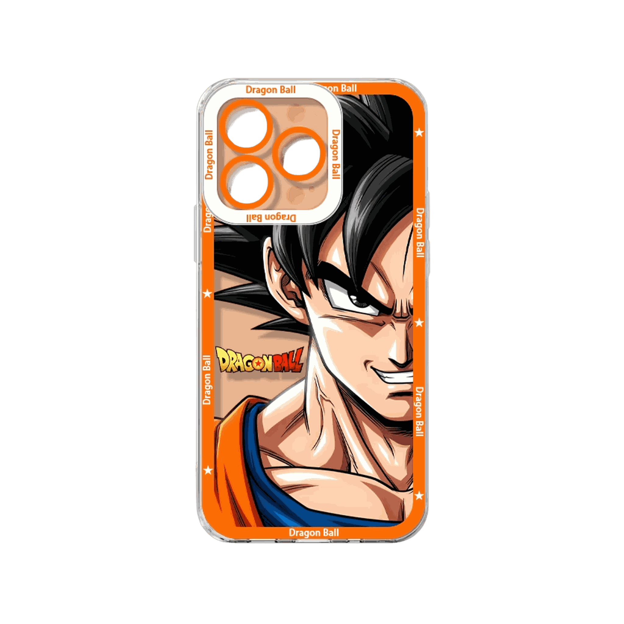 Coque iPhone Dragon Ball illustrant Goku sur un panneau orange