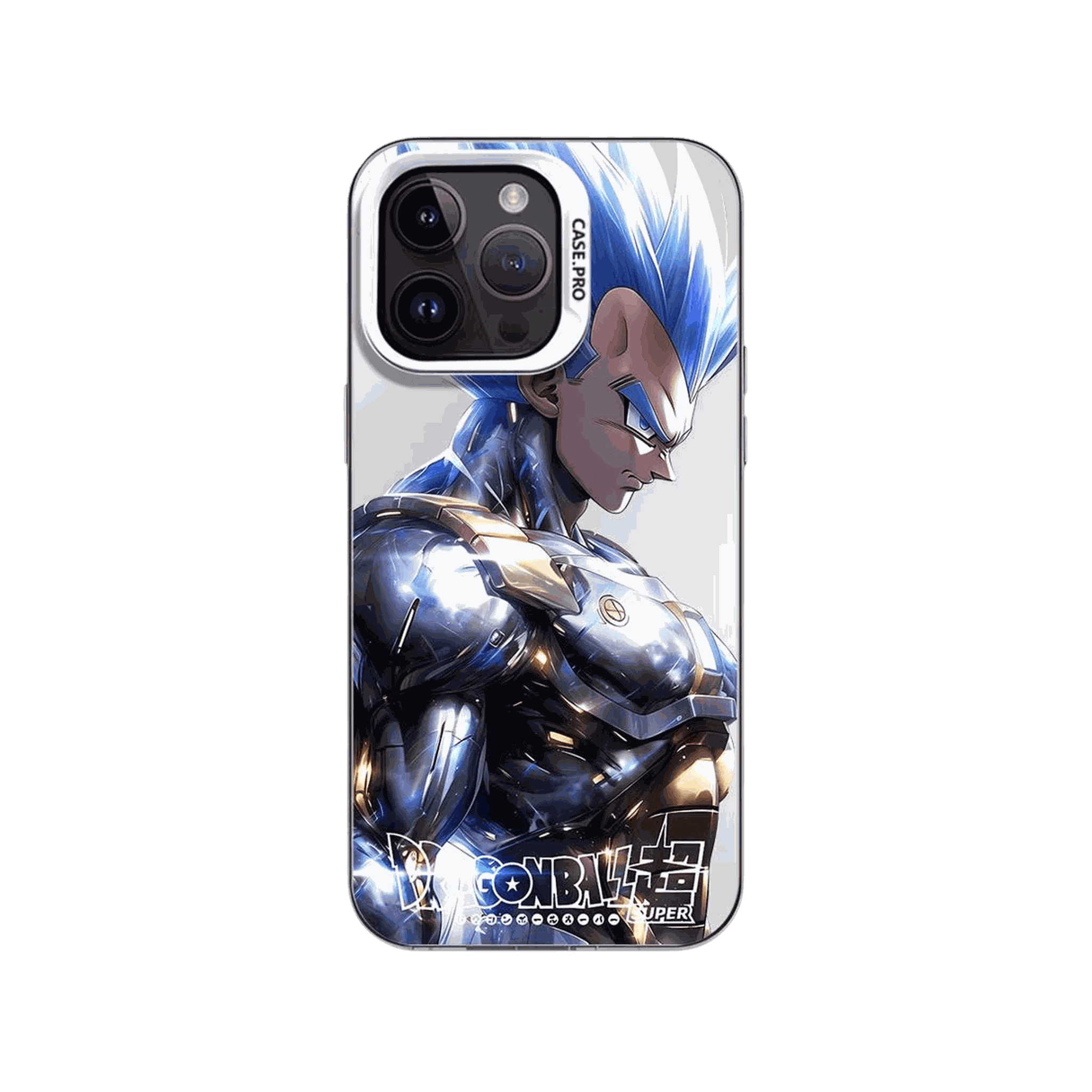 Coque iPhone Dragon Ball illustrant vegeta super saiyan blue en dominante bleu