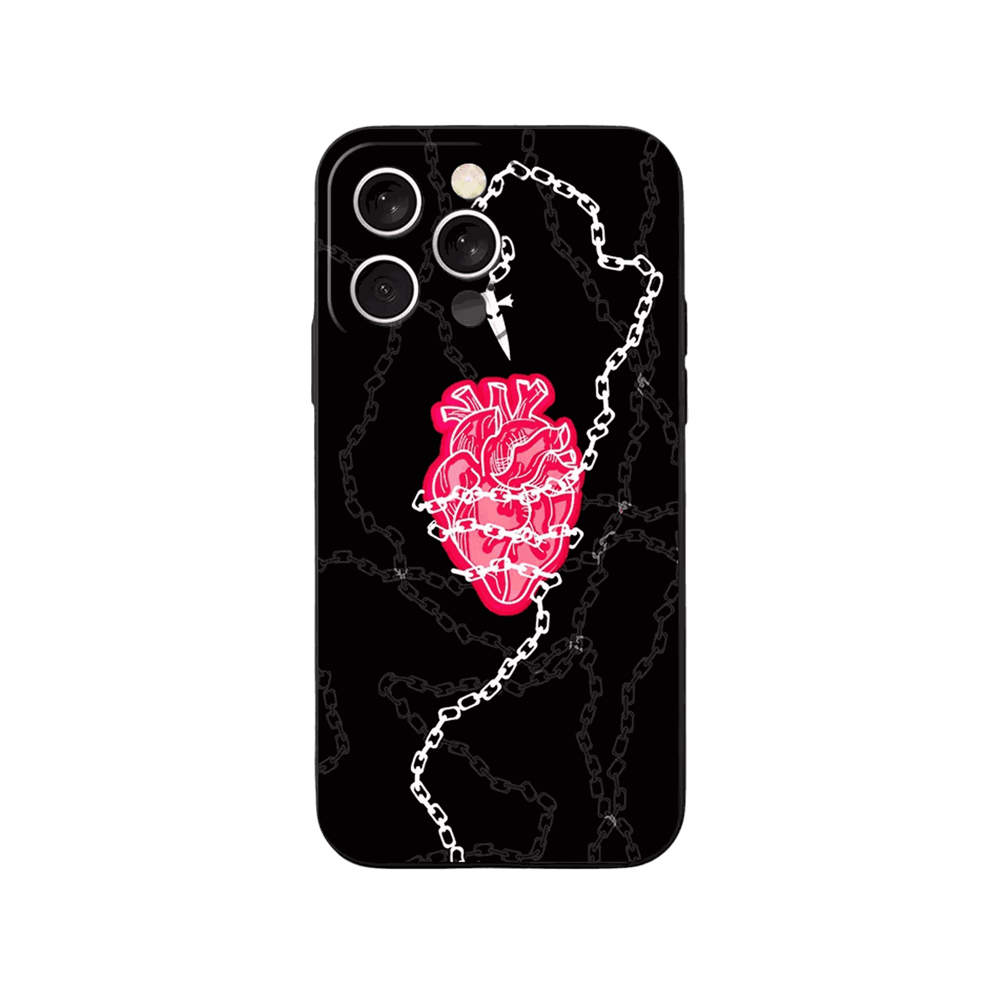 Coque iPhone Hunter x Hunter – Chaînes et Cœur, dominante noir et rose