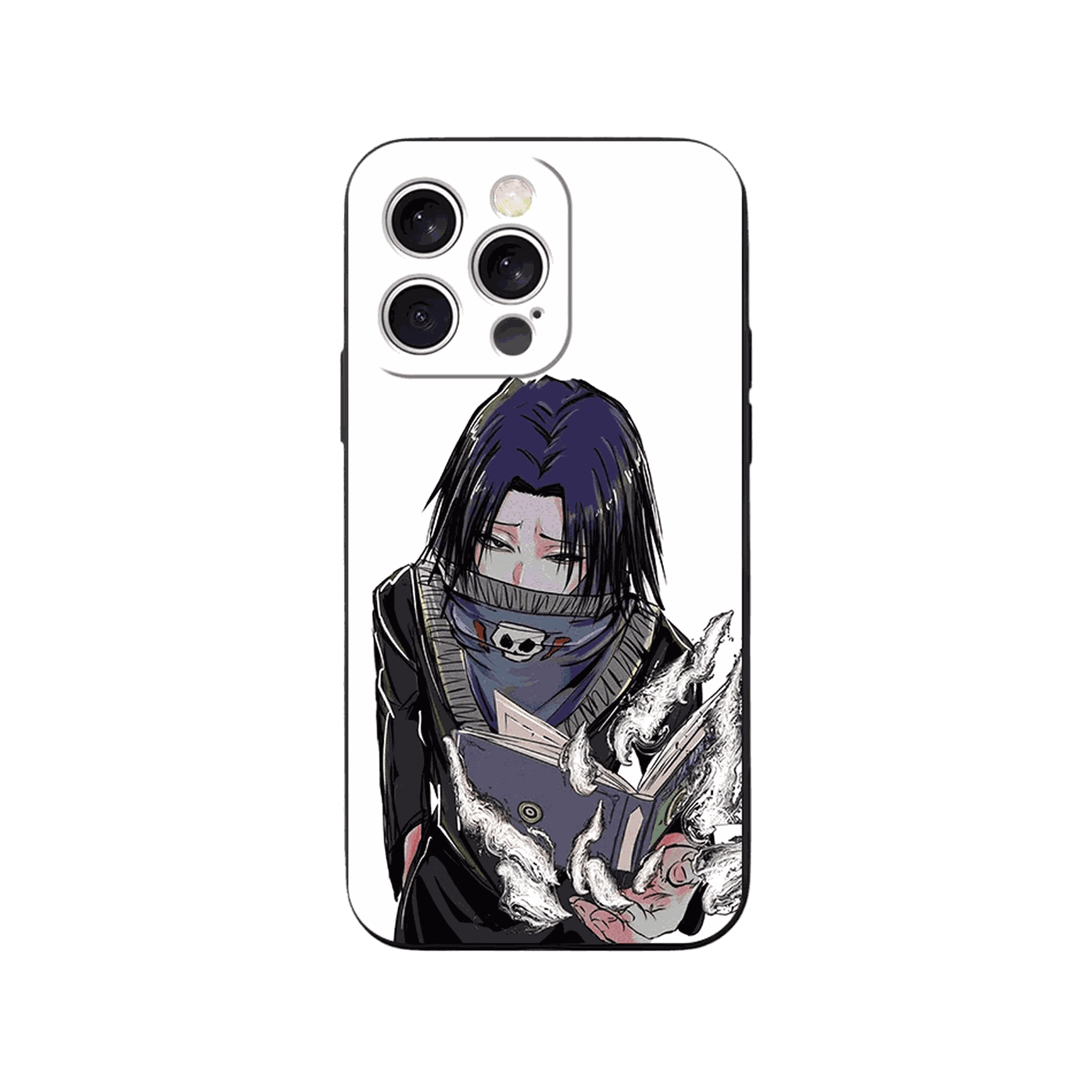 Coque iPhone Hunter x Hunter – Feitan et le Grimoire, dominante blanc et gris