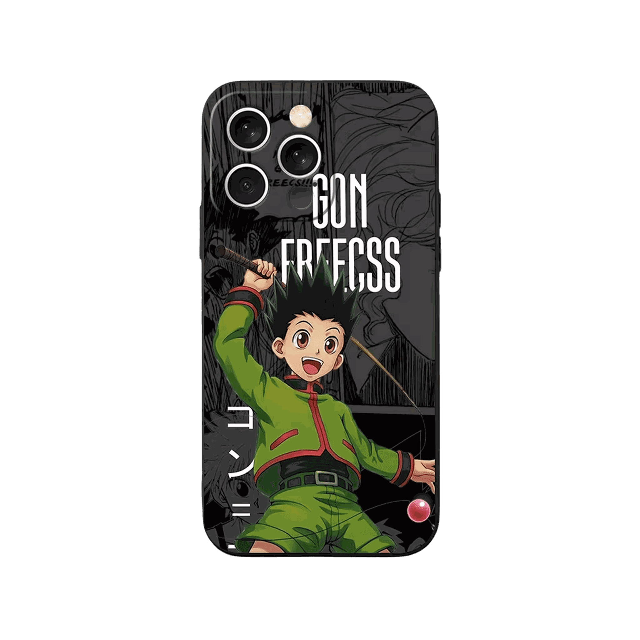 Coque iPhone Hunter x Hunter – Gon à la Canne à Pêche, dominante noir et vert