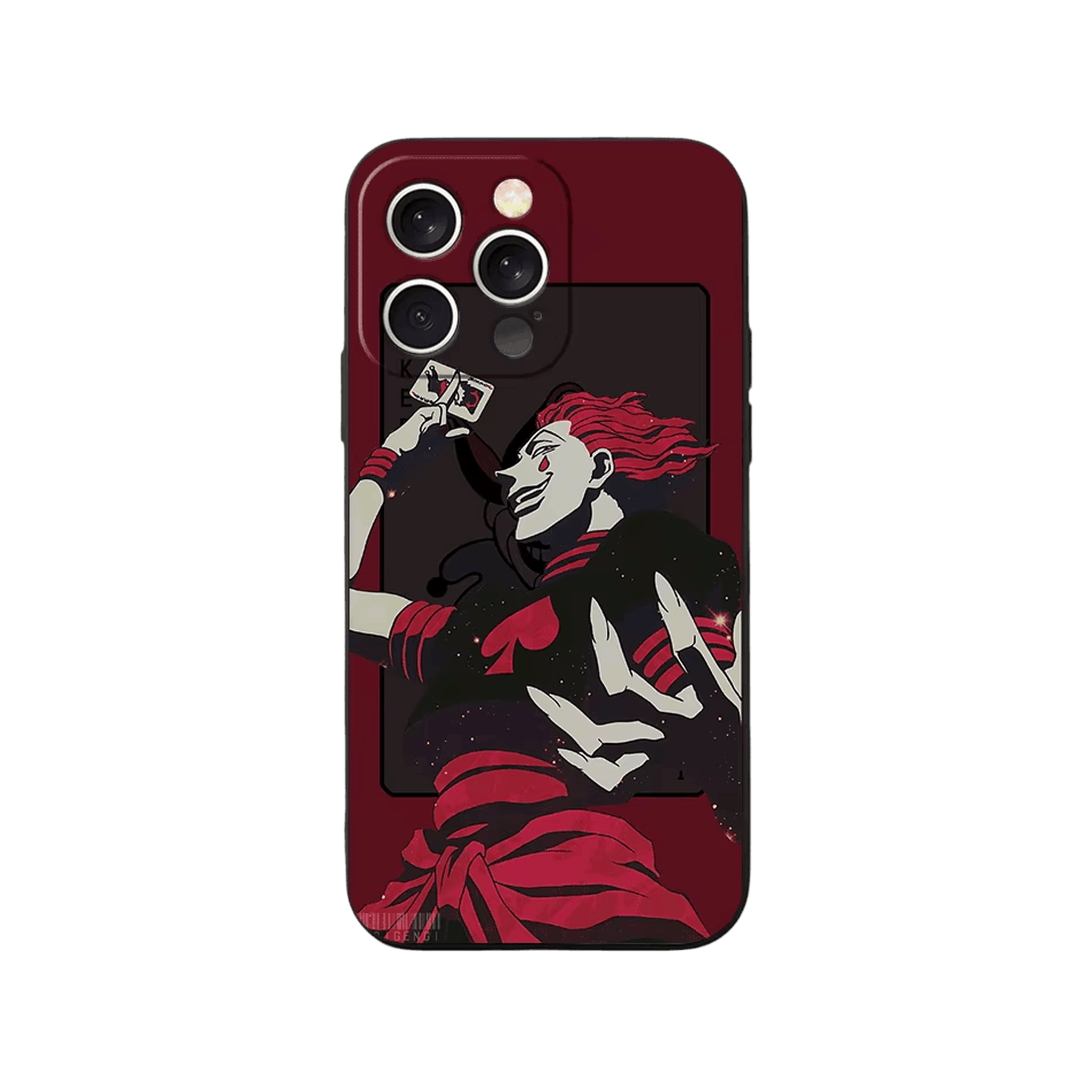 Coque iPhone Hunter x Hunter – Hisoka, la Carte Géante, dominante bordeaux