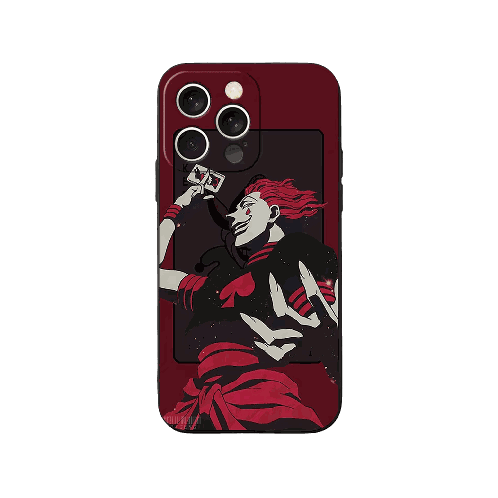 Coque iPhone Hunter x Hunter – Hisoka, la Carte Géante, dominante bordeaux