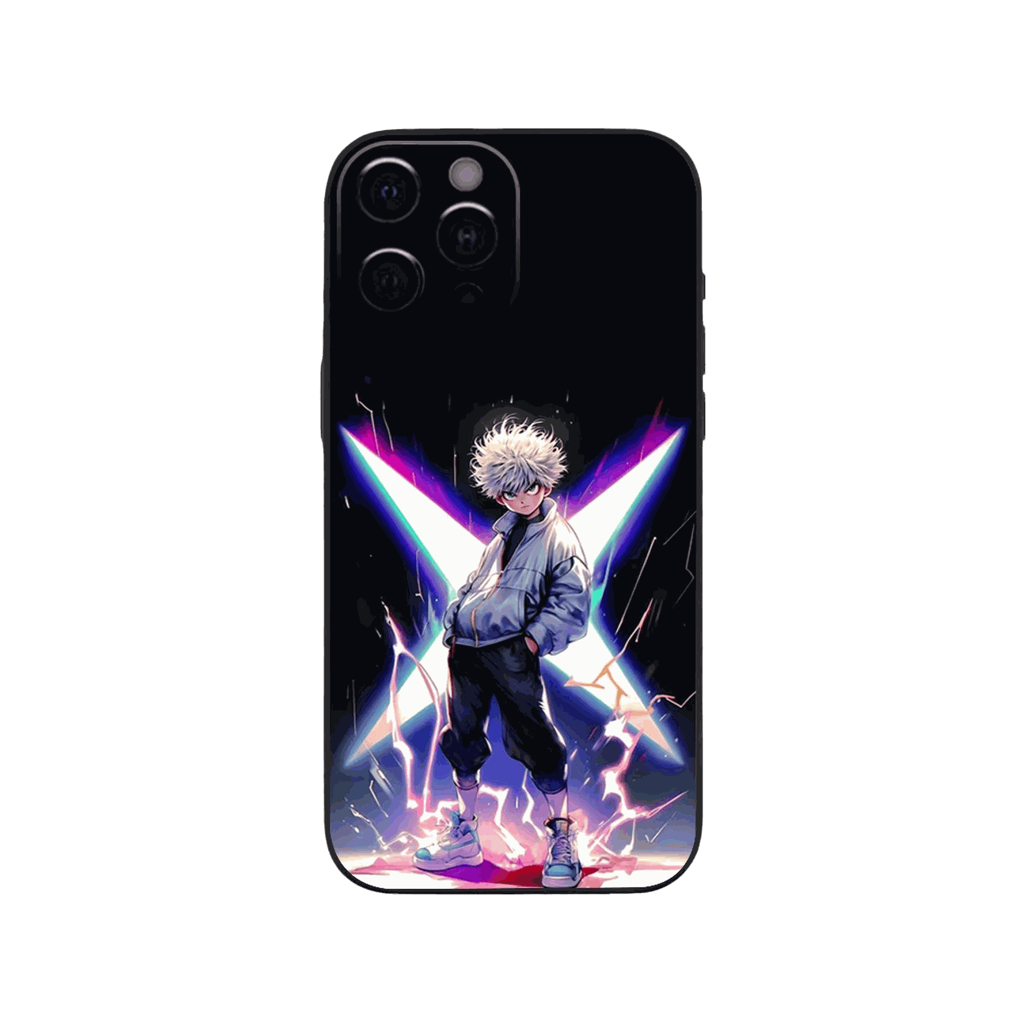 Coque iPhone Hunter x Hunter – Killua et l'Étoile, dominante violet et turquoise