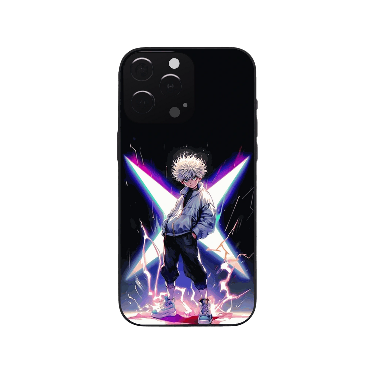 Coque iPhone Hunter x Hunter – Killua et l'Étoile, dominante violet et turquoise