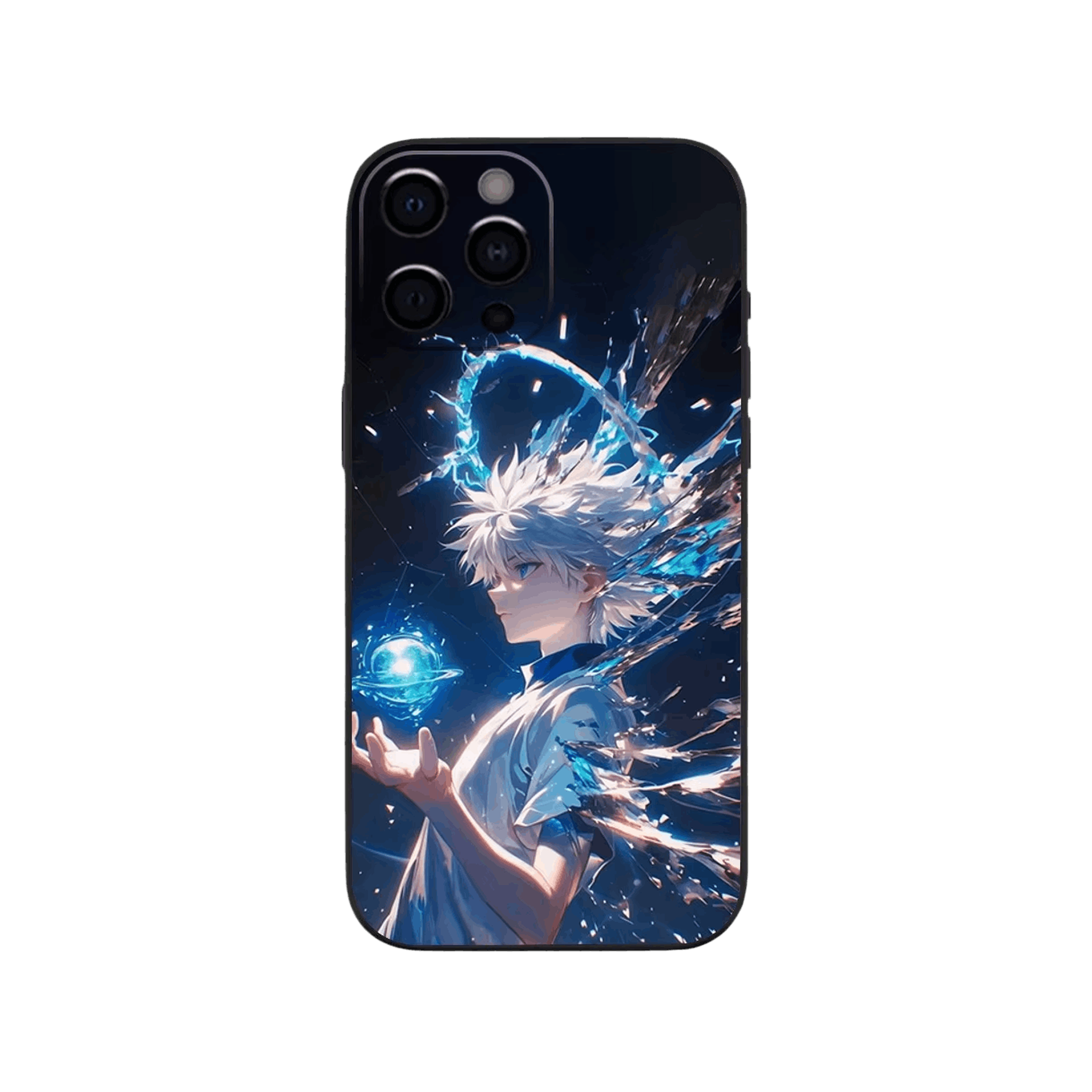 Coque iPhone Hunter x Hunter – Killua, Sphère d'Énergie, dominante bleu nuit