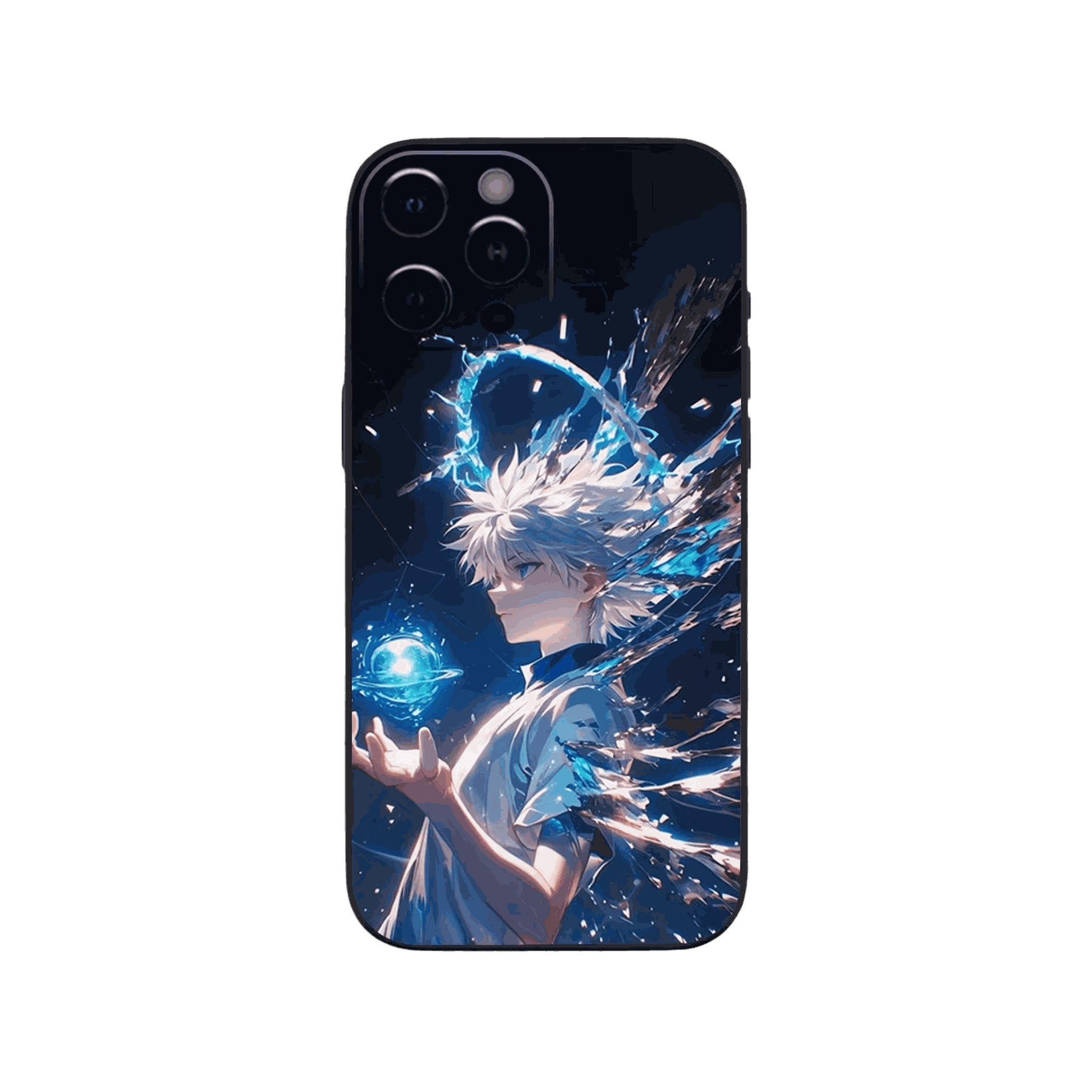 Coque iPhone Hunter x Hunter – Killua, Sphère d'Énergie, dominante bleu nuit