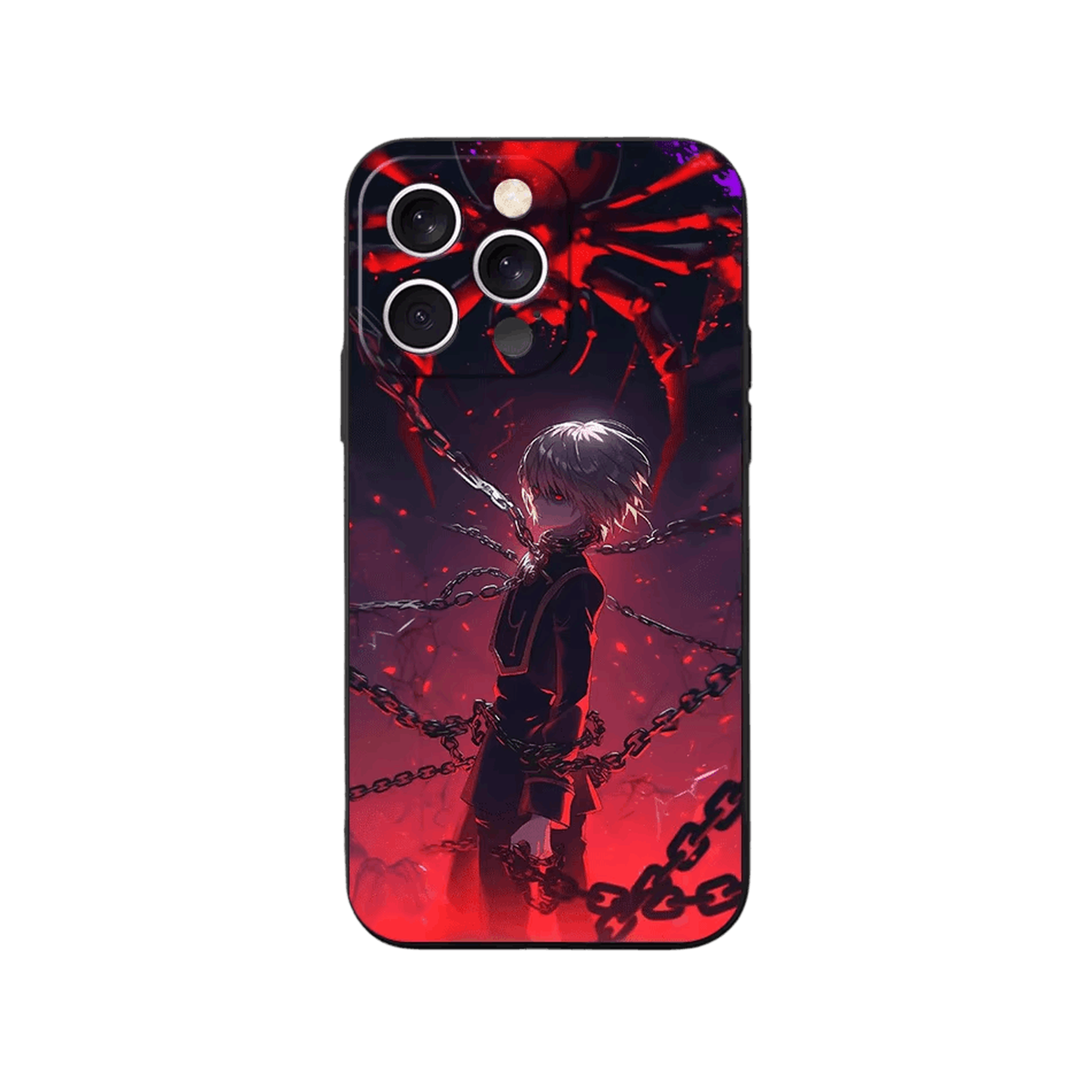 Coque iPhone Hunter x Hunter – Kurapika, l'Ombre au-dessus, dominante rouge sombre