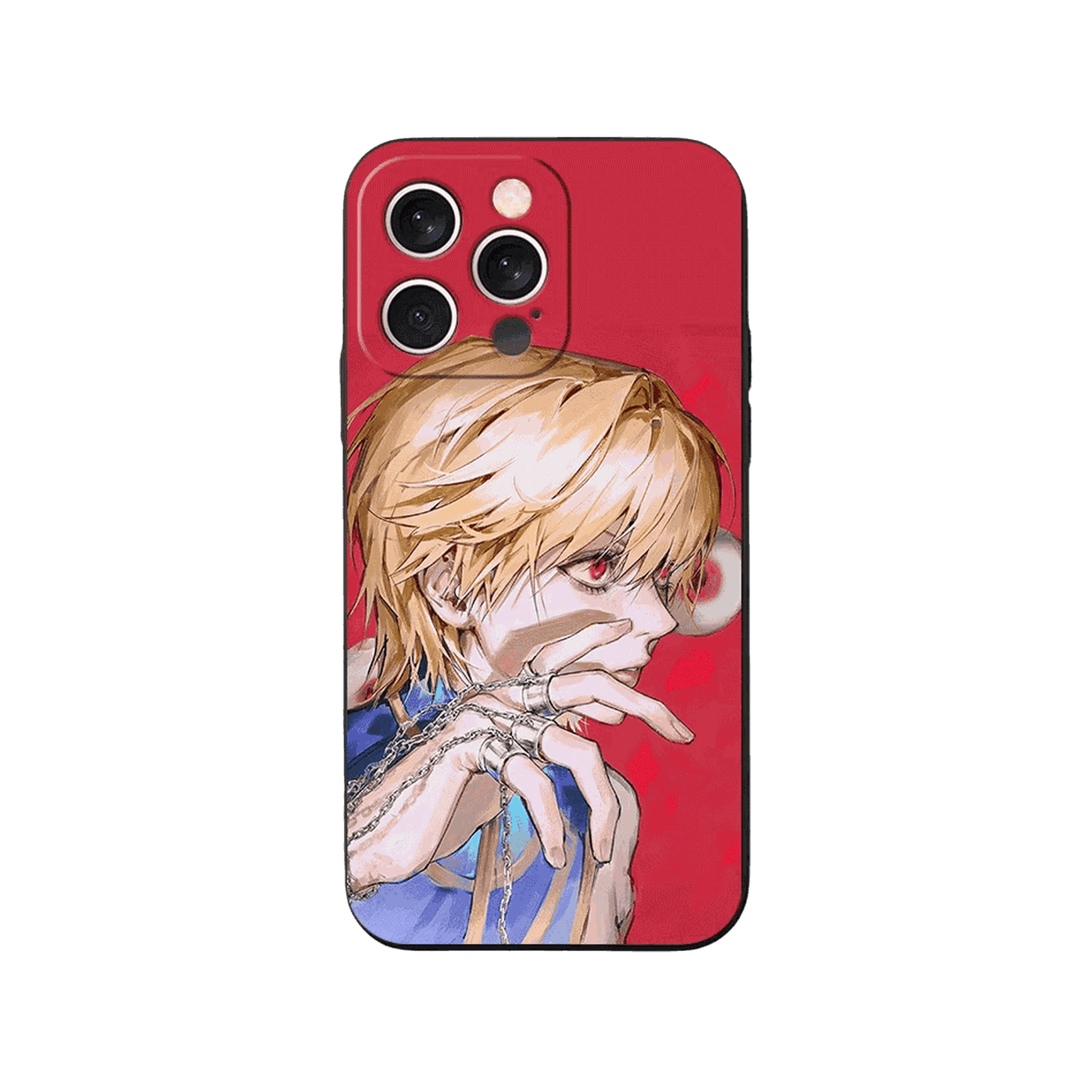 Coque iPhone Hunter x Hunter – Kurapika, Fond Rouge, dominante rouge