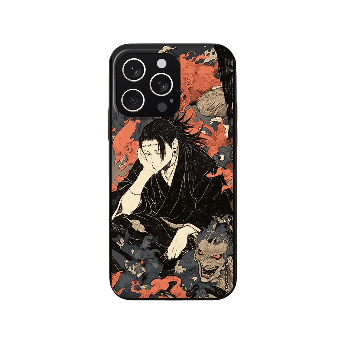 Coque iPhone Jujutsu Kaisen – Accoudé parmi les Esprits, dominante noir et rouge brique