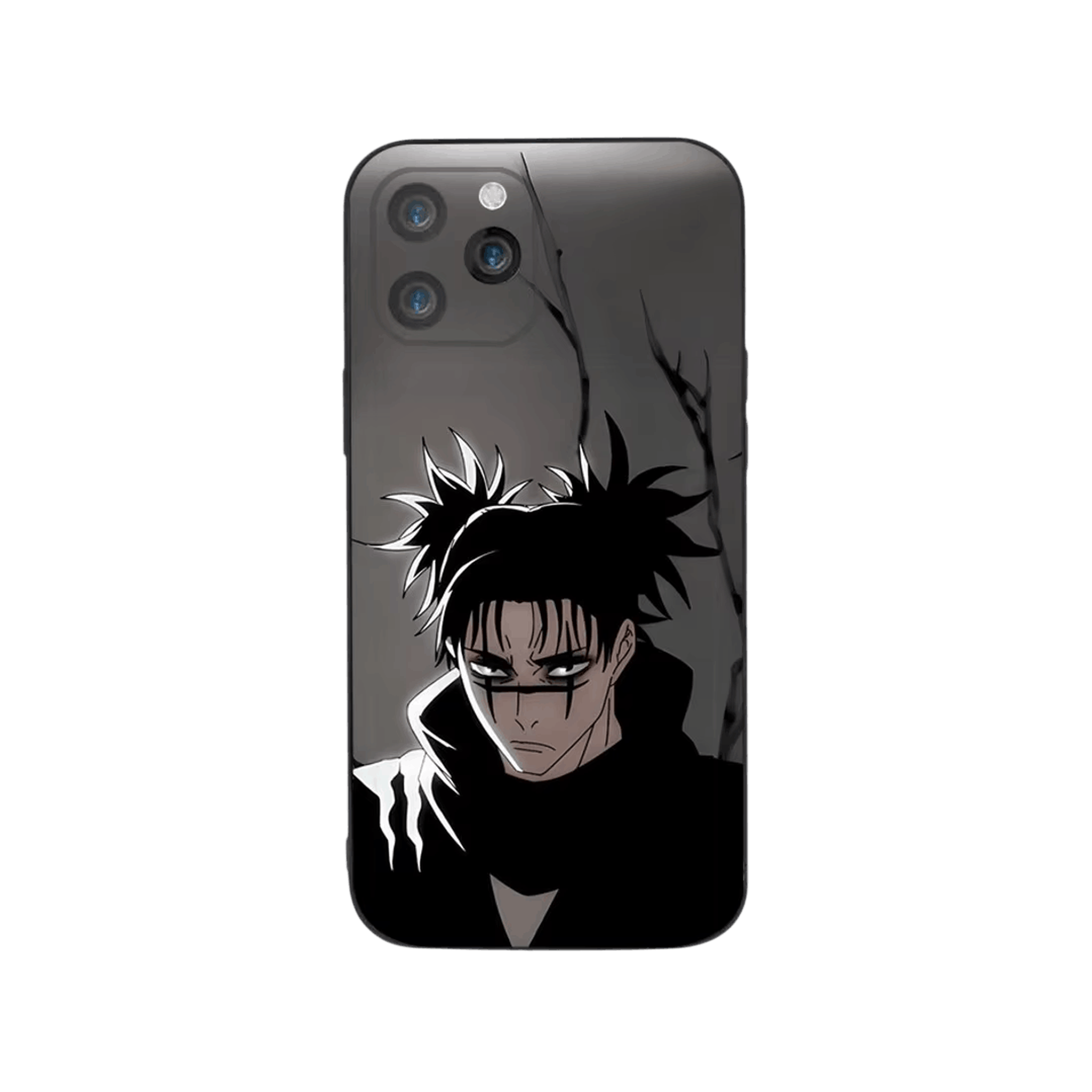 Coque iPhone Jujutsu Kaisen illustrant choso, regard de face en dominante gris