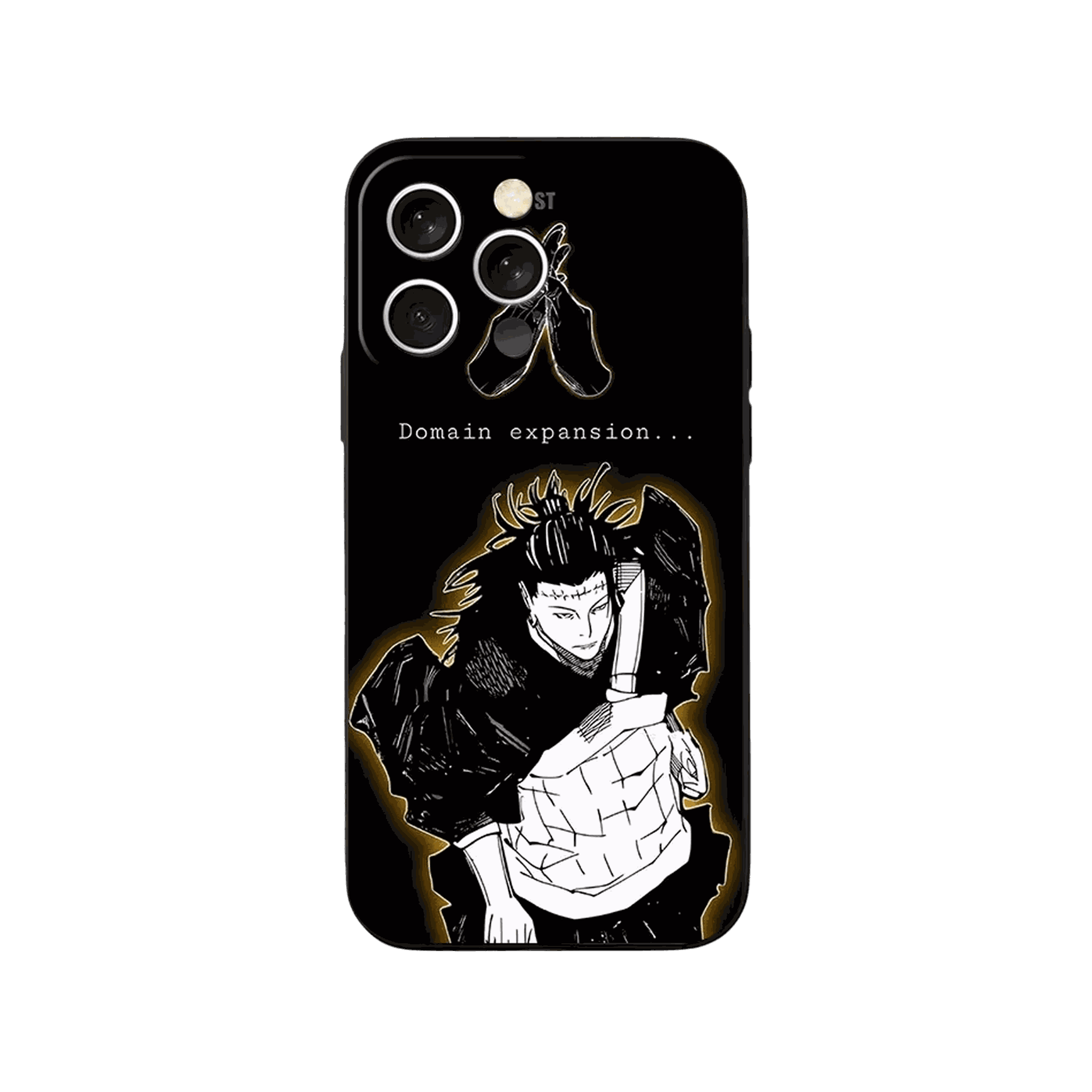 Coque iPhone Jujutsu Kaisen – Domaine Doré, dominante noir et doré