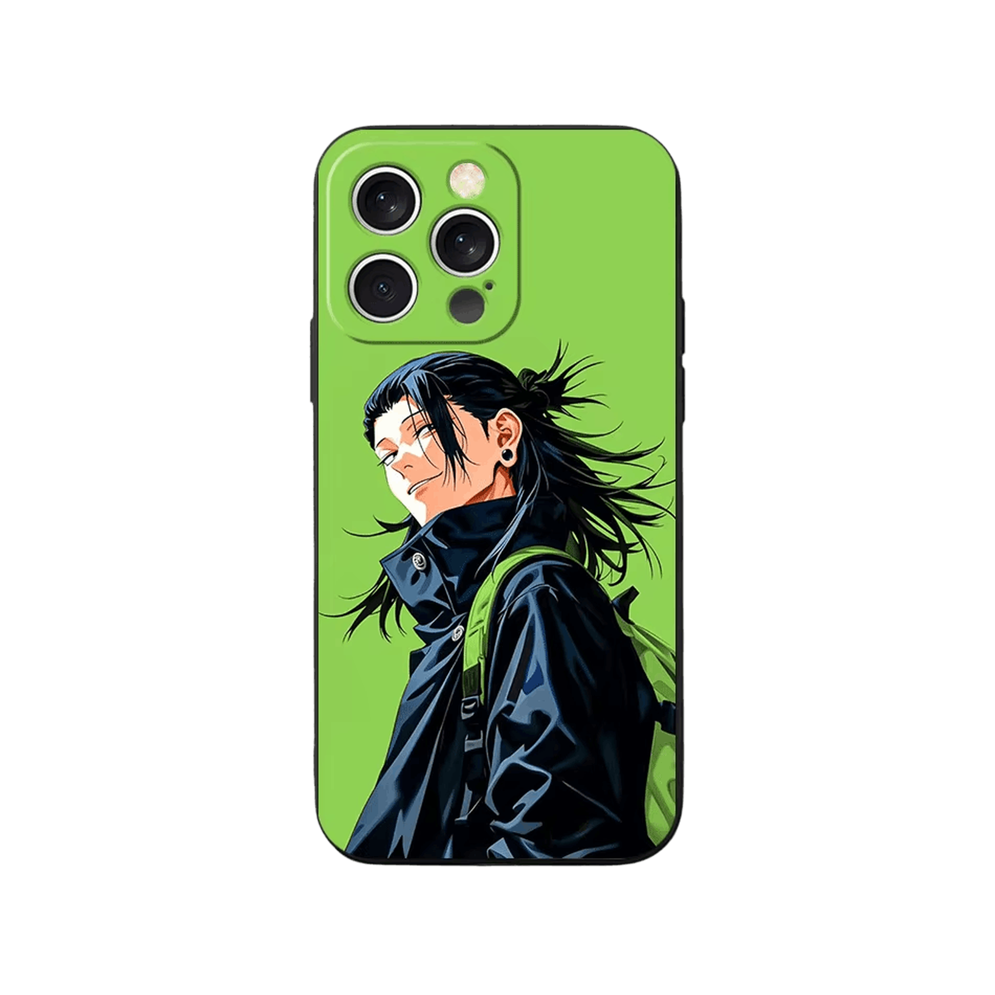 Coque iPhone Jujutsu Kaisen – Geto sur Fond Vert, dominante vert pomme