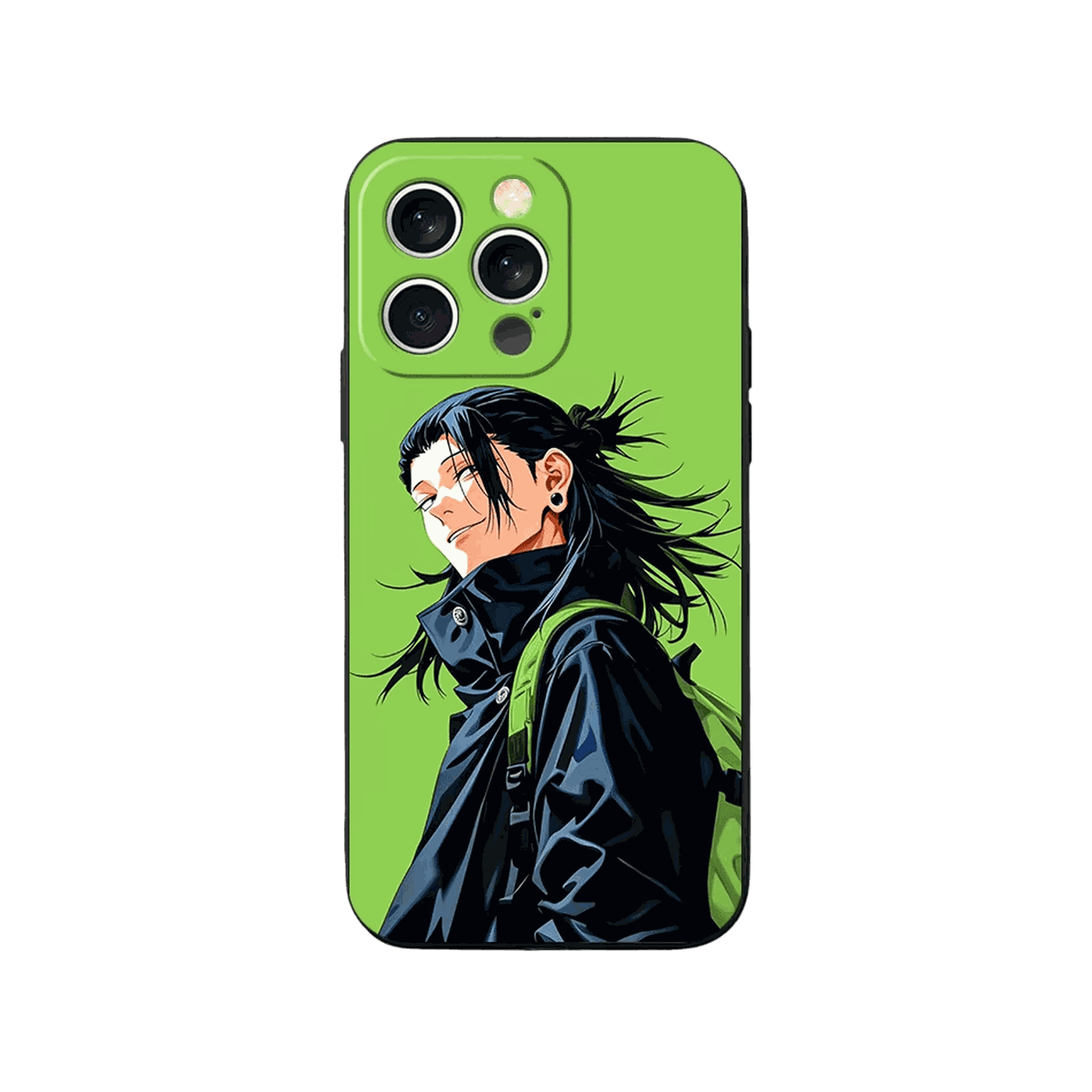 Coque iPhone Jujutsu Kaisen – Geto sur Fond Vert, dominante vert pomme