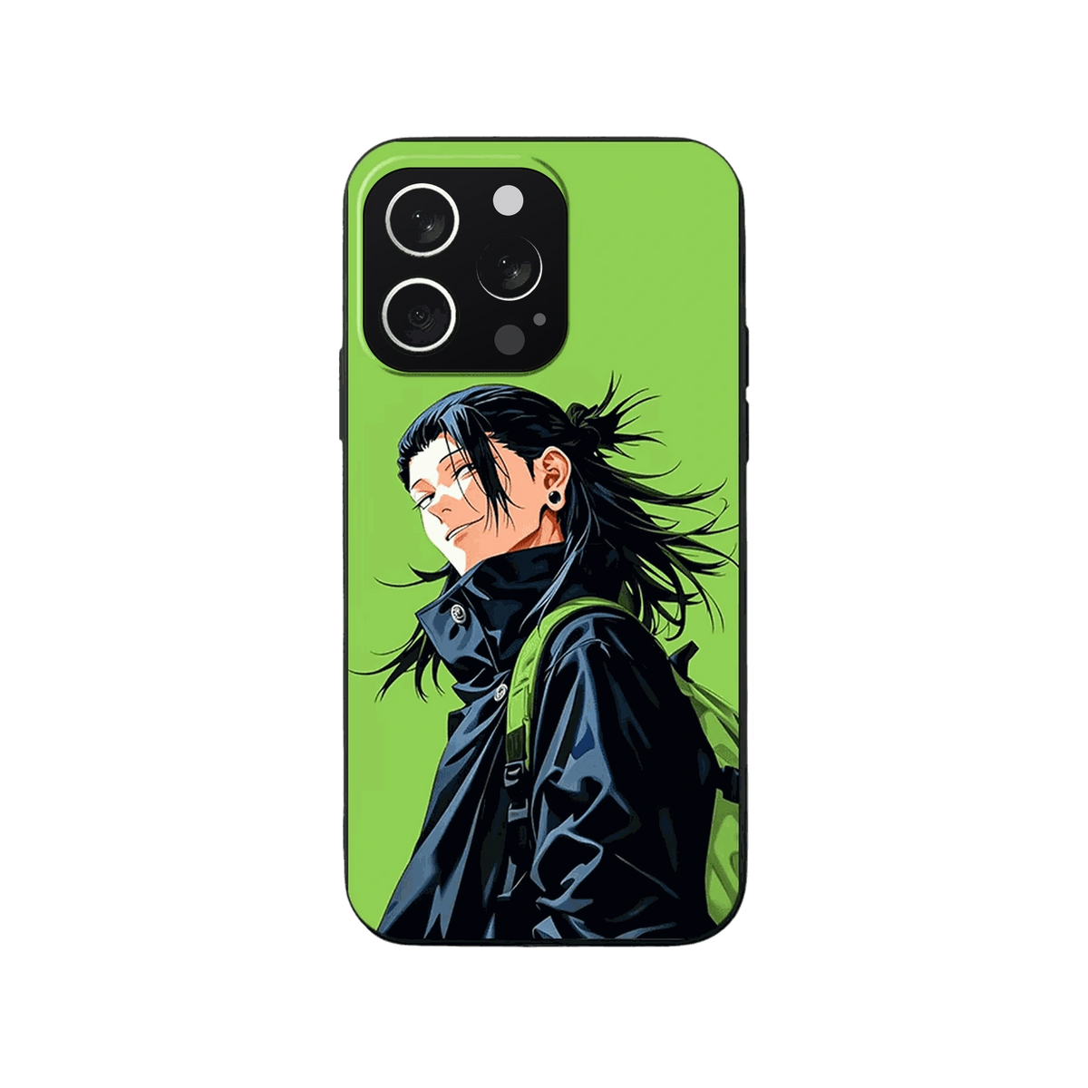 Coque iPhone Jujutsu Kaisen – Geto sur Fond Vert, dominante vert pomme