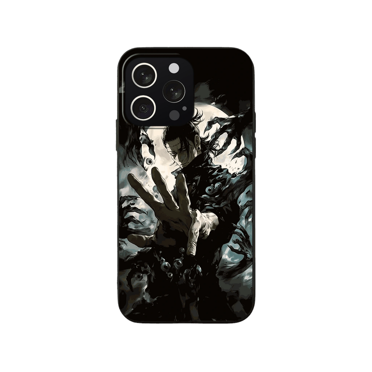 Coque iPhone Jujutsu Kaisen – Geto, la Lune et les Ombres, dominante gris sépia