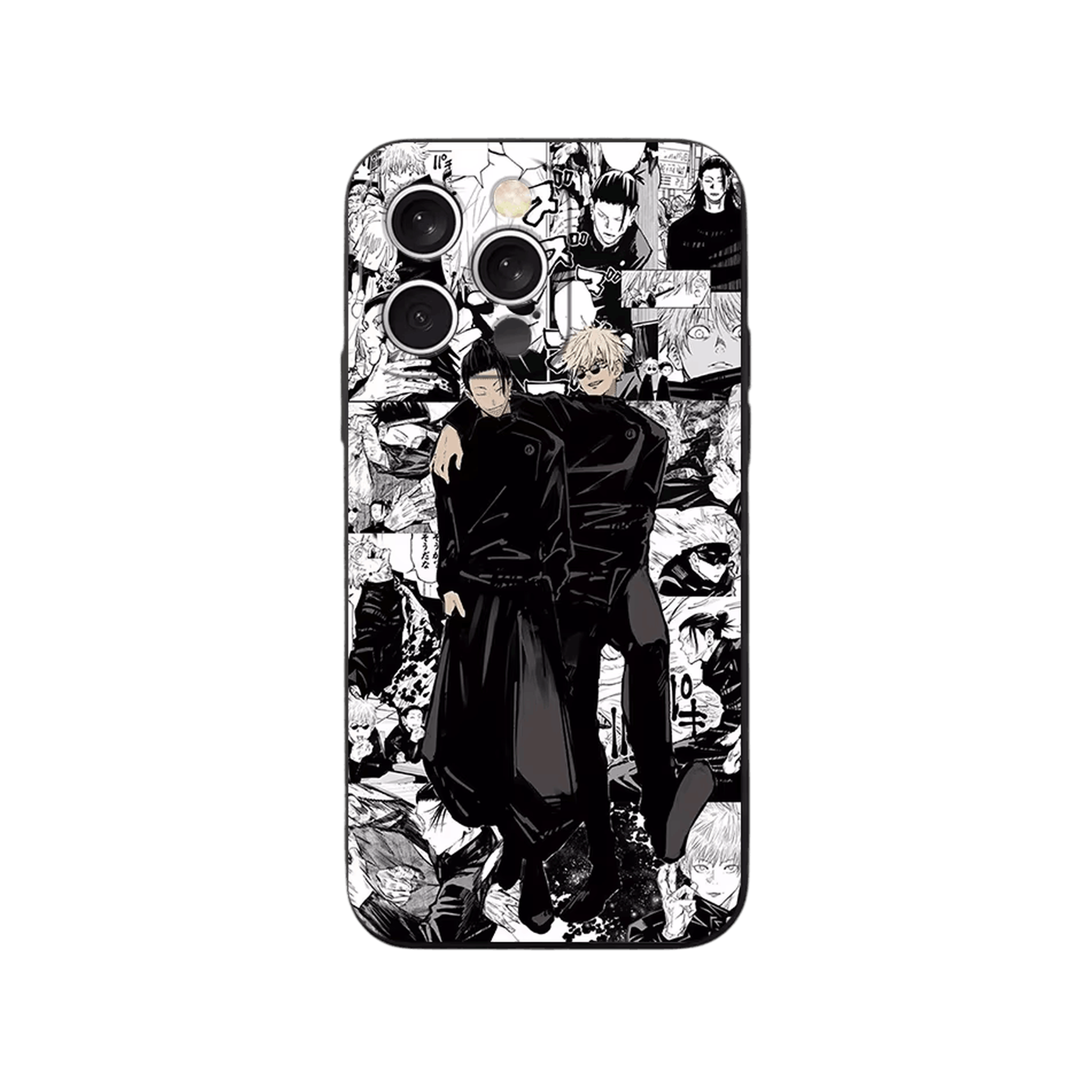 Coque iPhone Jujutsu Kaisen – Gojo et Geto, Collage Manga, dominante noir et blanc