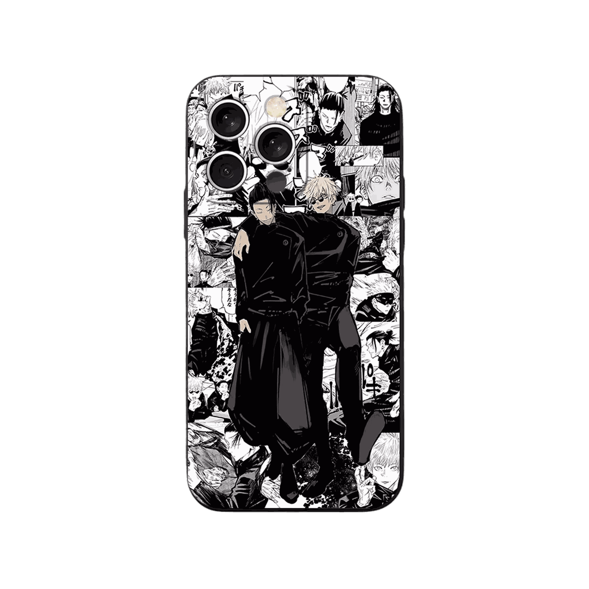 Coque iPhone Jujutsu Kaisen – Gojo et Geto, Collage Manga, dominante noir et blanc