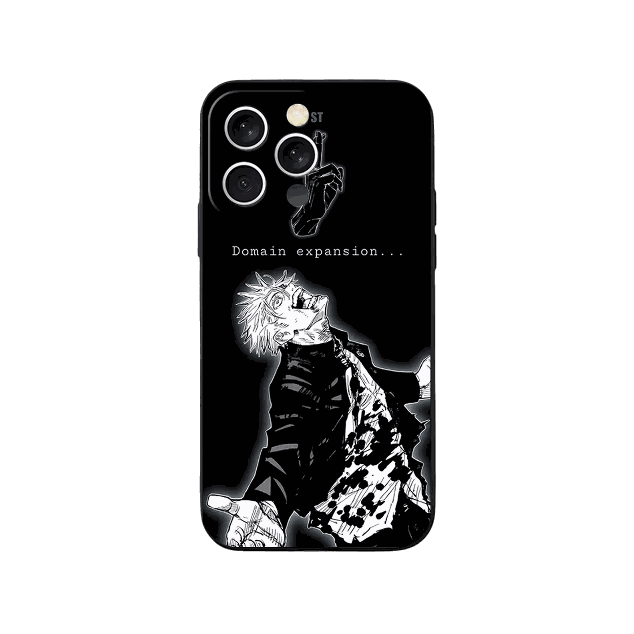 Coque iPhone Jujutsu Kaisen – Gojo, Halo Blanc, dominante noir et blanc