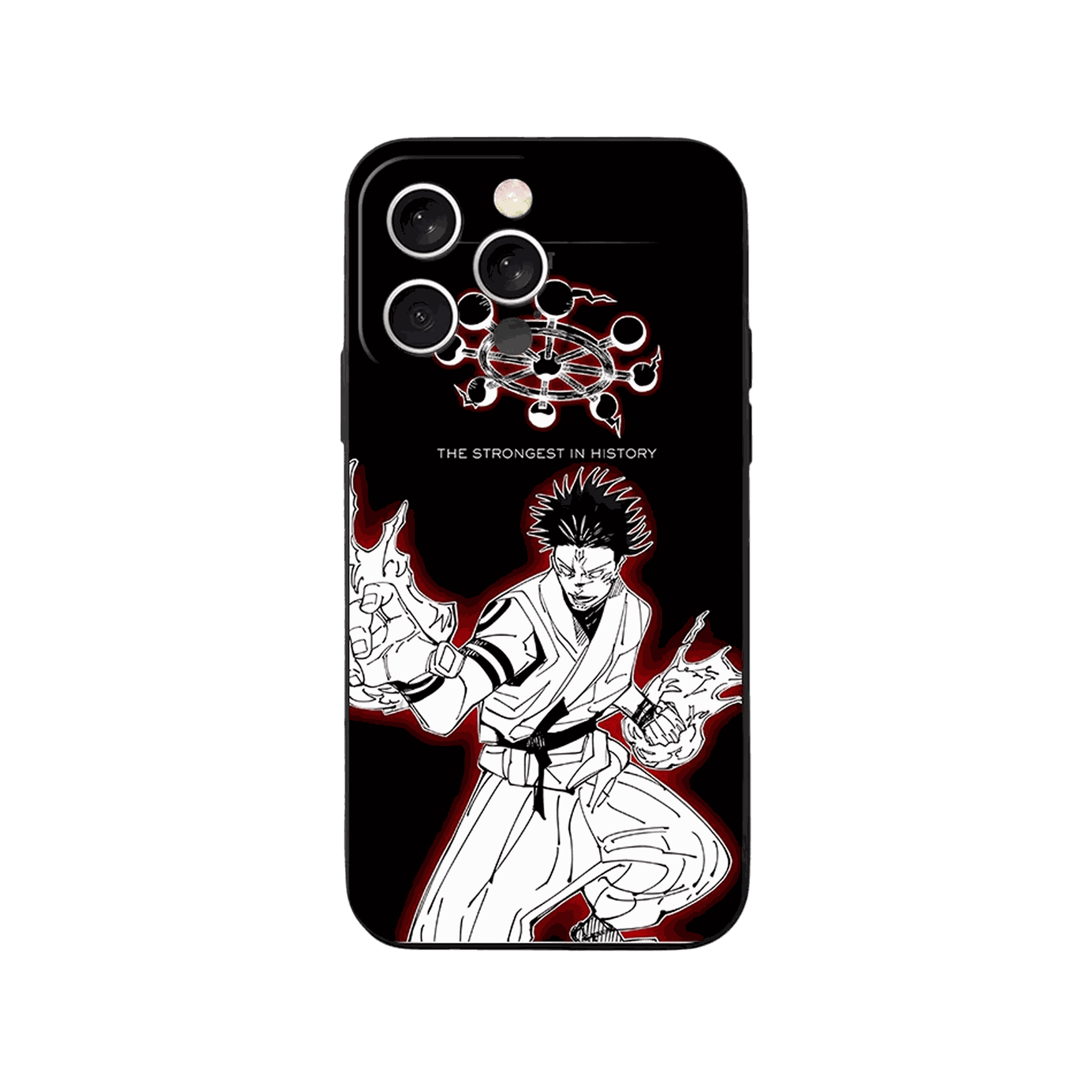 Coque iPhone Jujutsu Kaisen – Sukuna, Halo Rouge, dominante noir et rouge