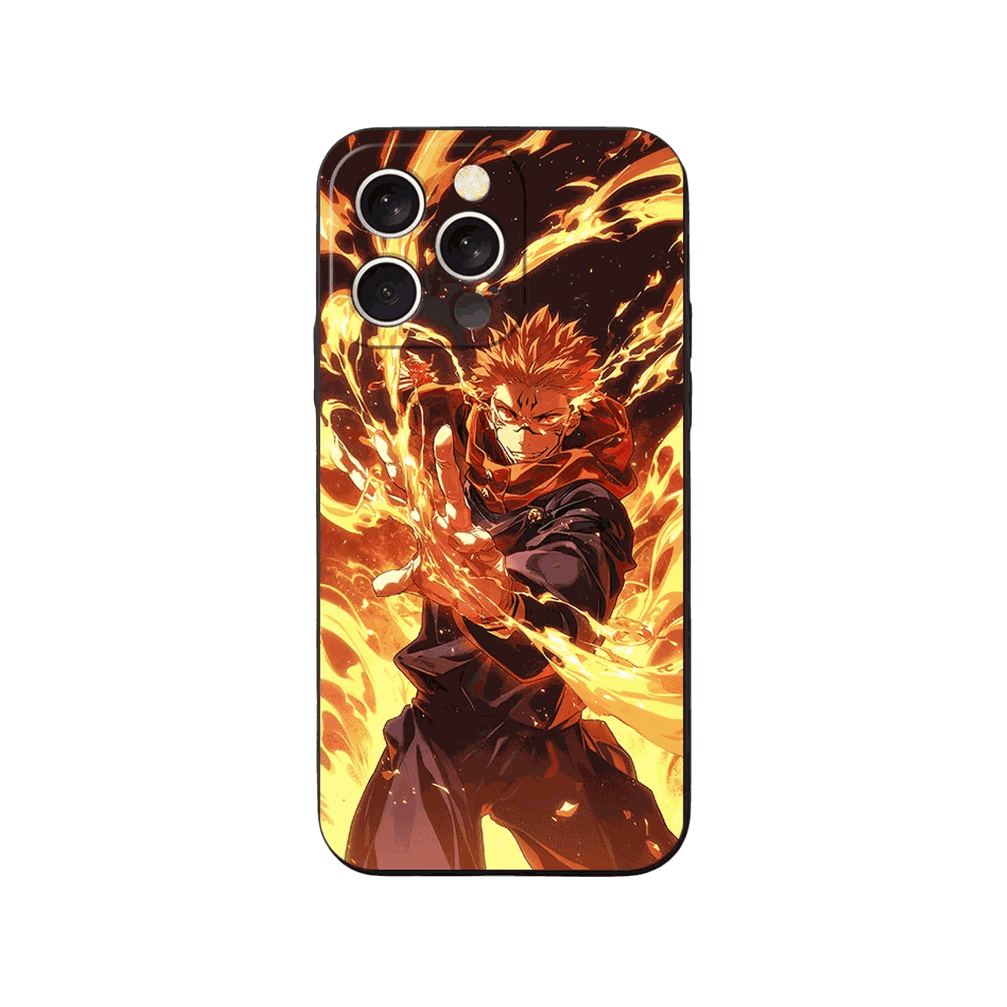 Coque iPhone Jujutsu Kaisen – Sukuna aux Commandes, dominante orange feu
