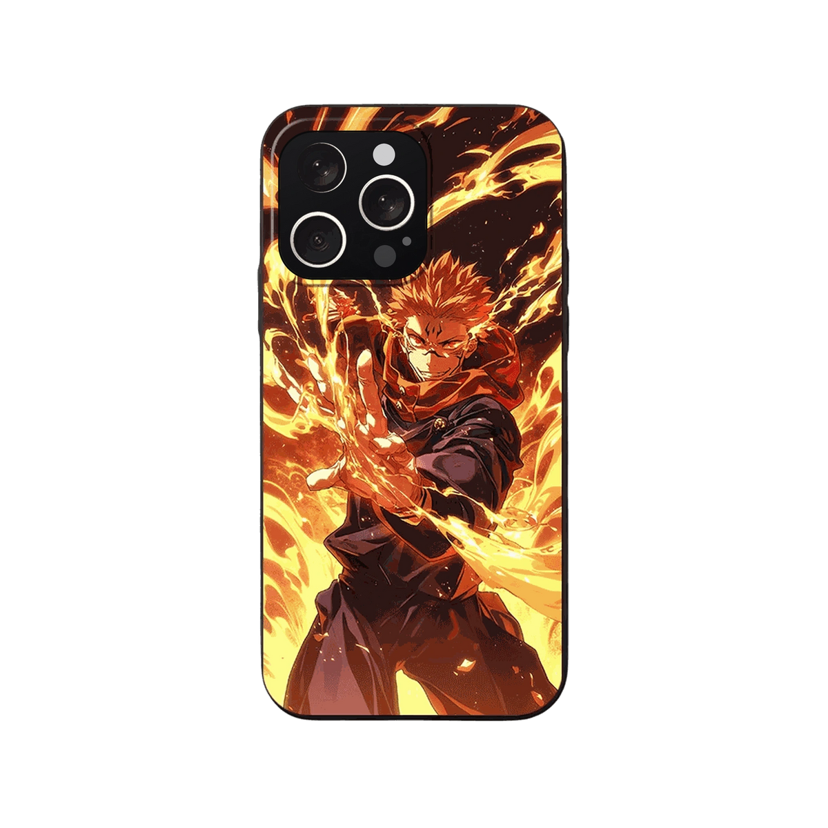 Coque iPhone Jujutsu Kaisen – Sukuna aux Commandes, dominante orange feu