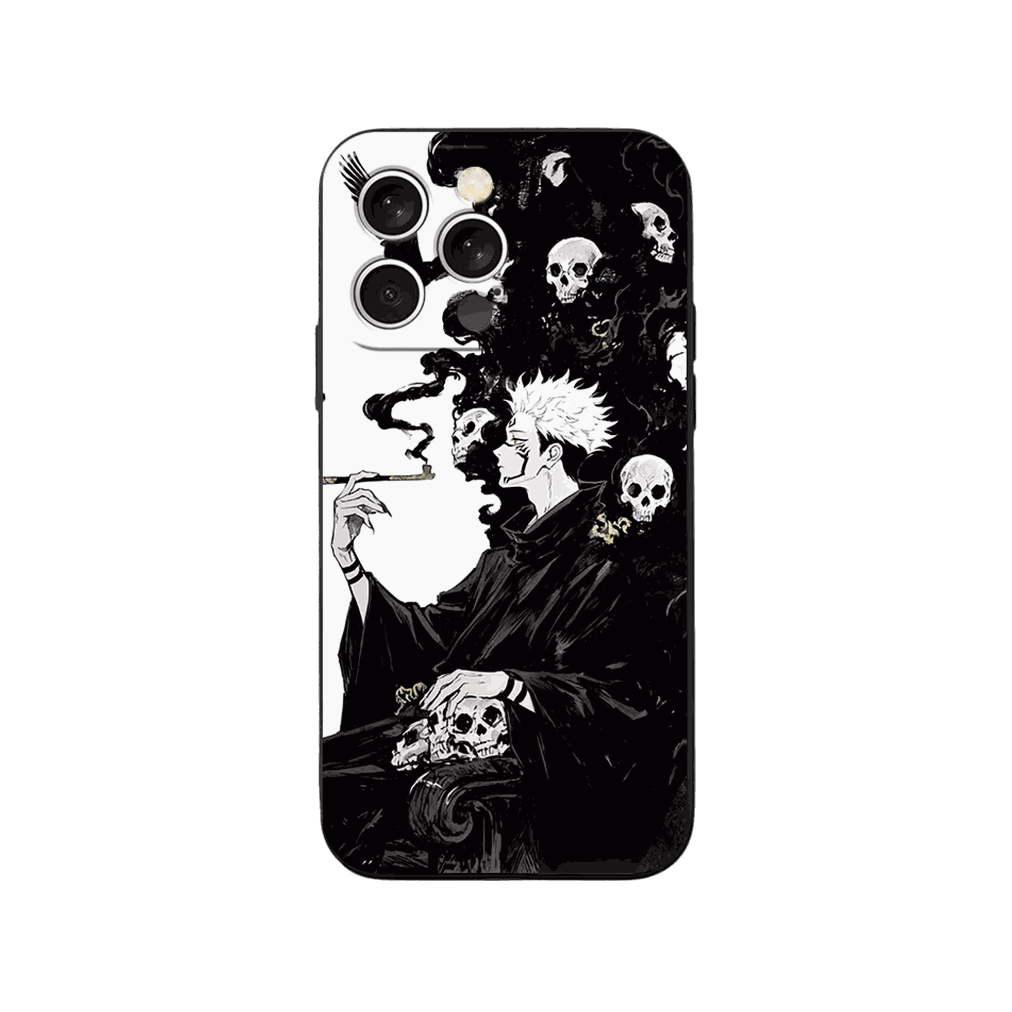 Coque iPhone Jujutsu Kaisen – Sukuna à la Pipe, dominante noir et blanc