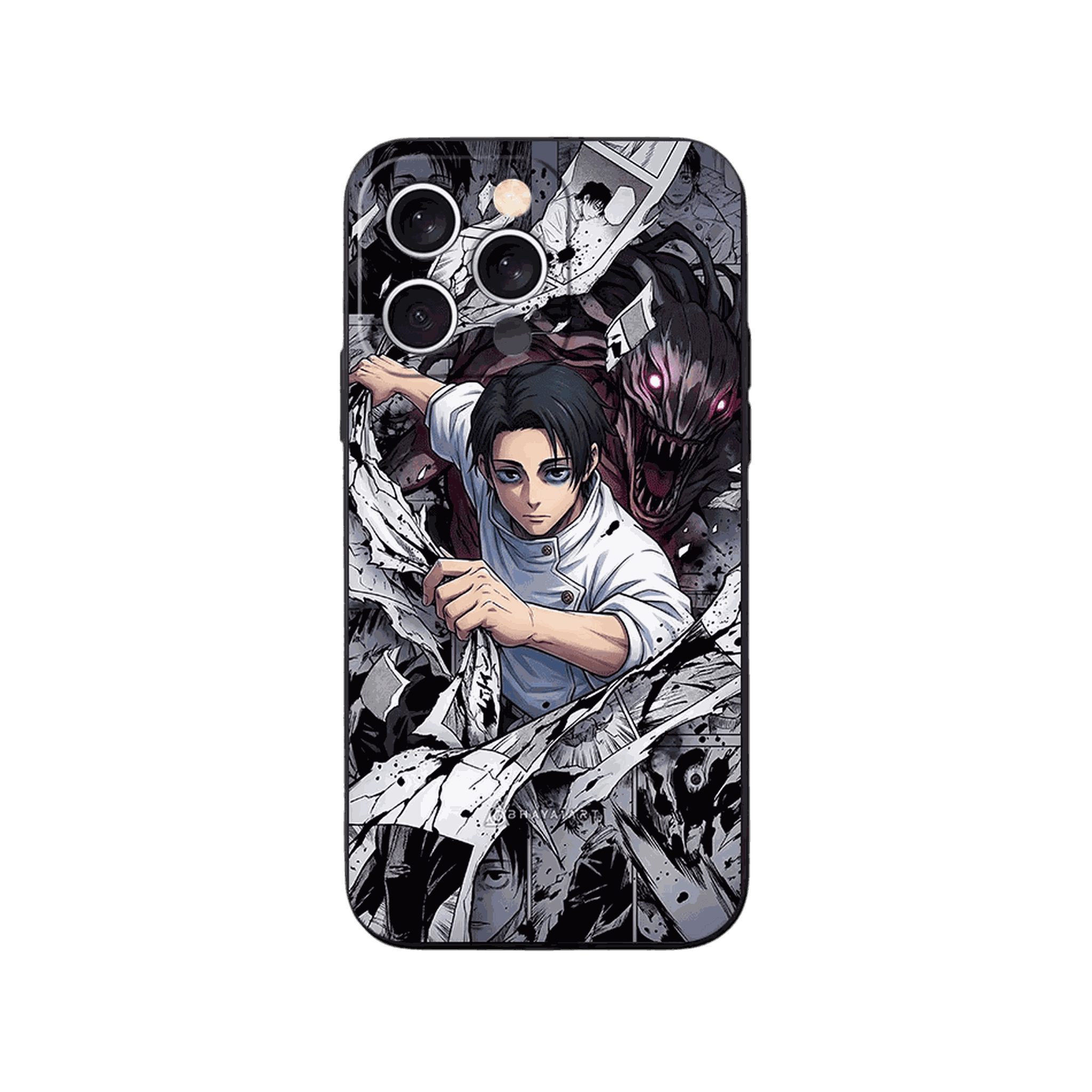 Coque iPhone Jujutsu Kaisen – Yuta, Collage Manga, dominante gris et blanc